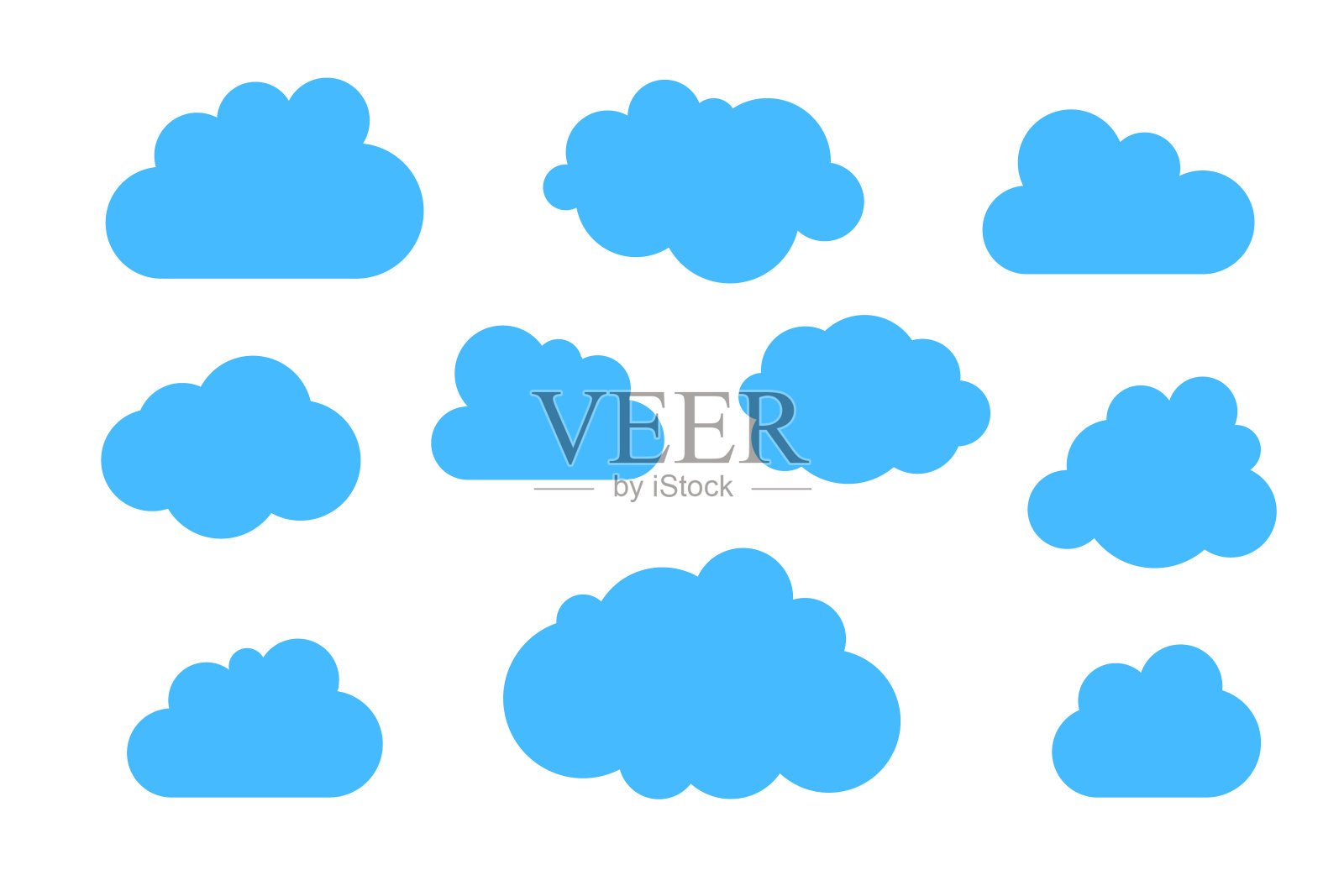 蓝色云彩集合向量的各种形状。插画图片素材