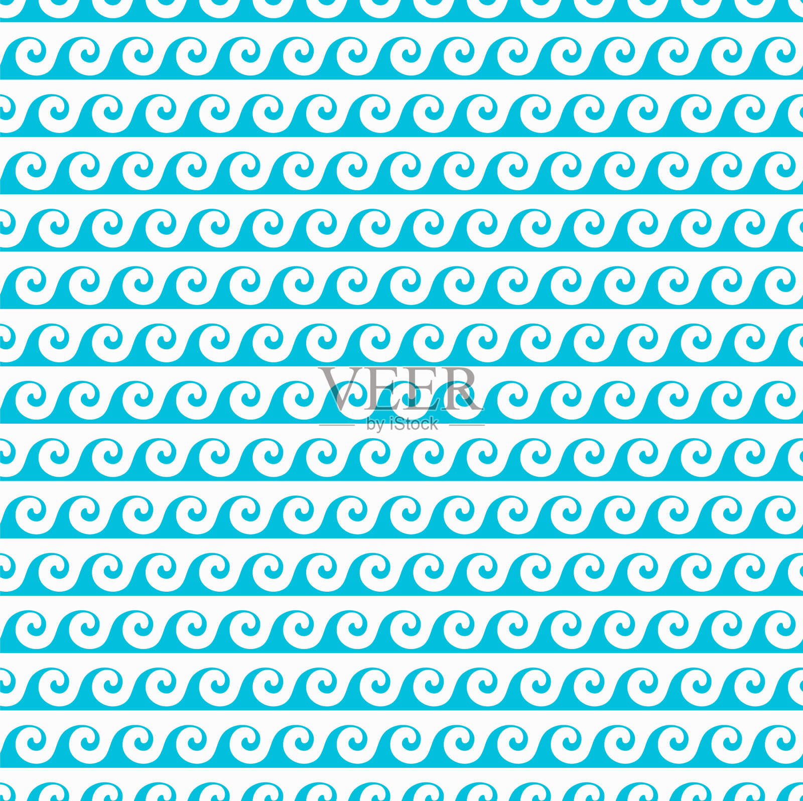 大海和海洋冲浪的蓝色波浪无缝图案插画图片素材