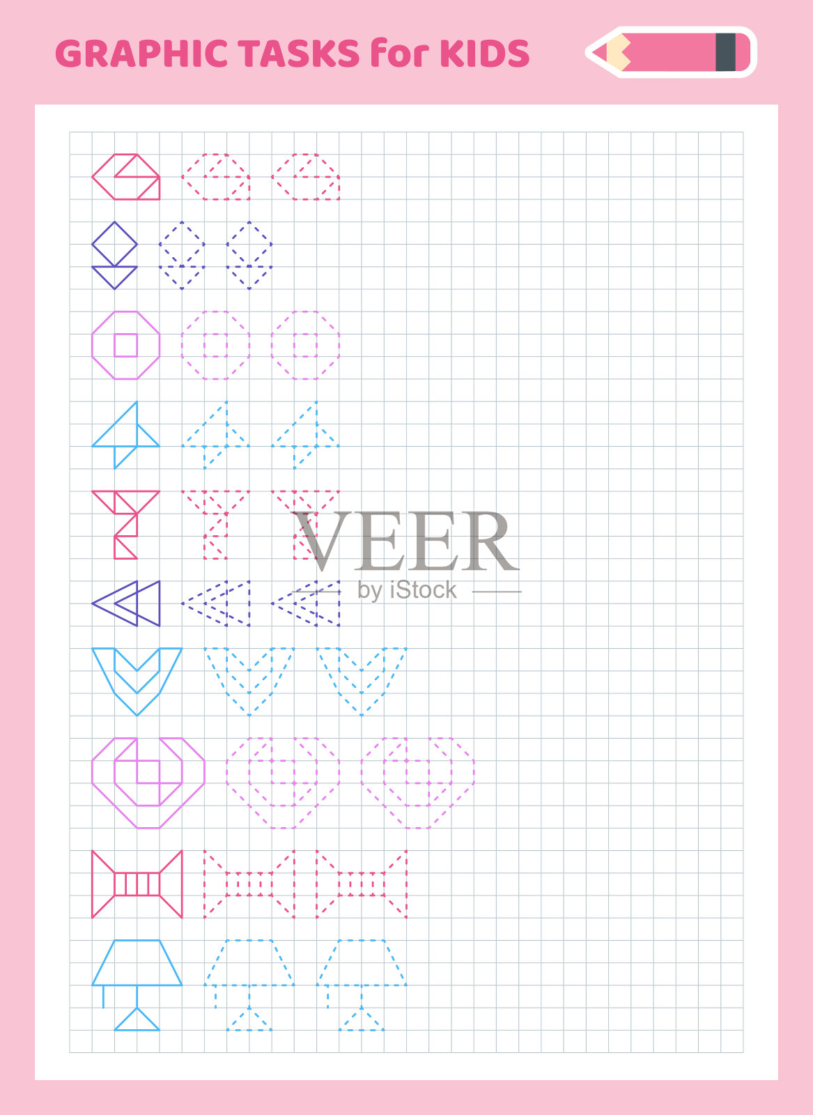 按单元绘制。学龄前儿童教育游戏。插画图片素材