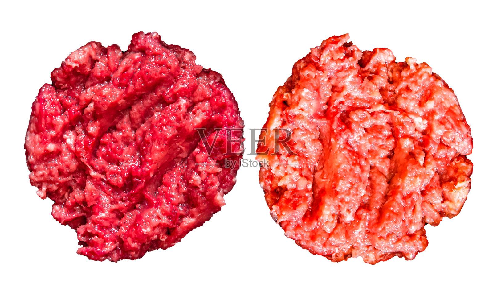 生绞牛肉和猪肉，孤立在白色背景上。照片摄影图片