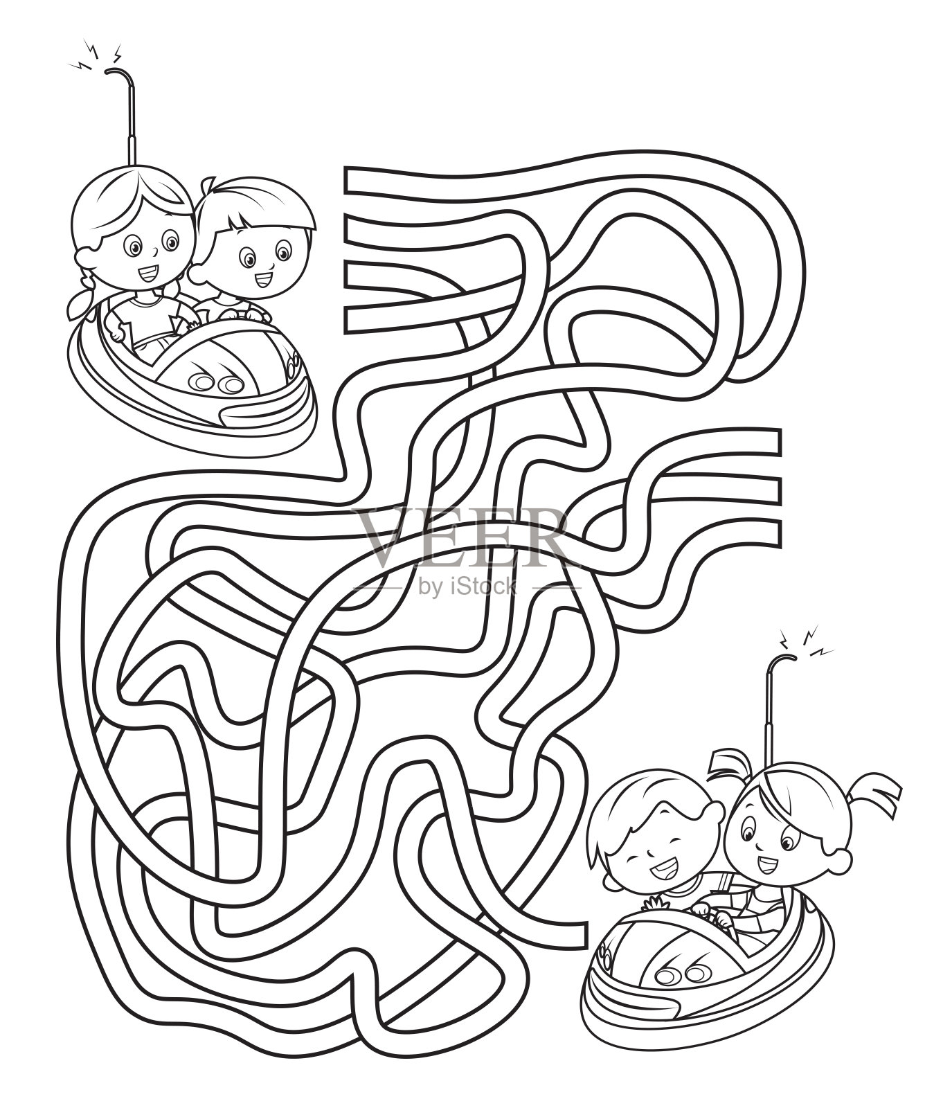 迷宫，儿童游乐场的玩具飞车插画图片素材