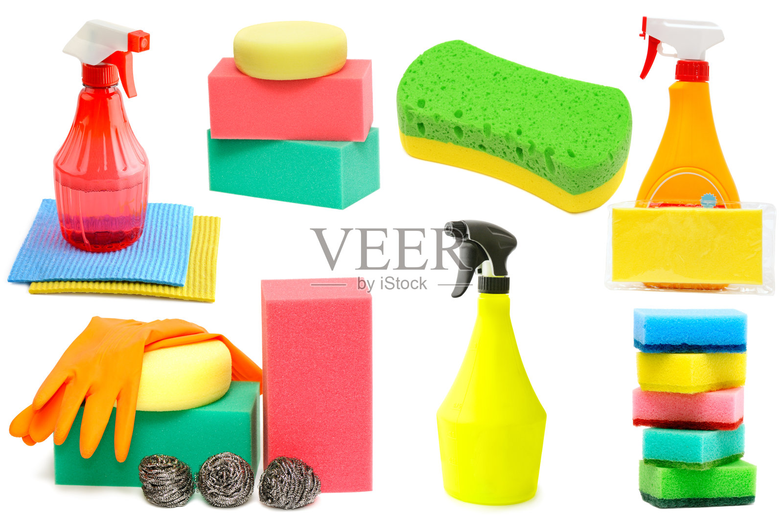 一套浴室和厨房洗涤剂隔离白色照片摄影图片