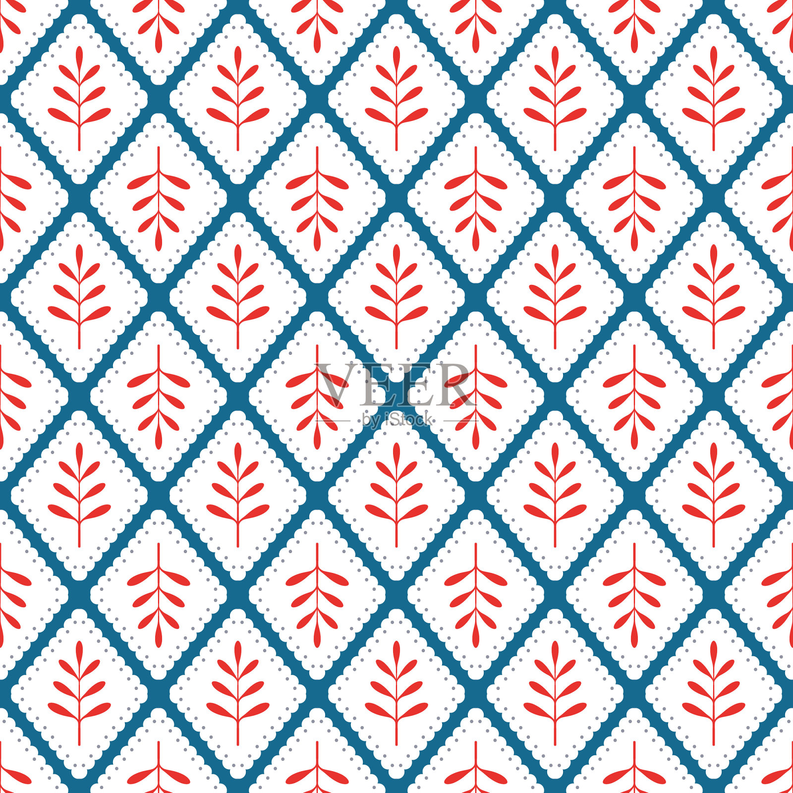 菱形和叶片无缝图案插画图片素材