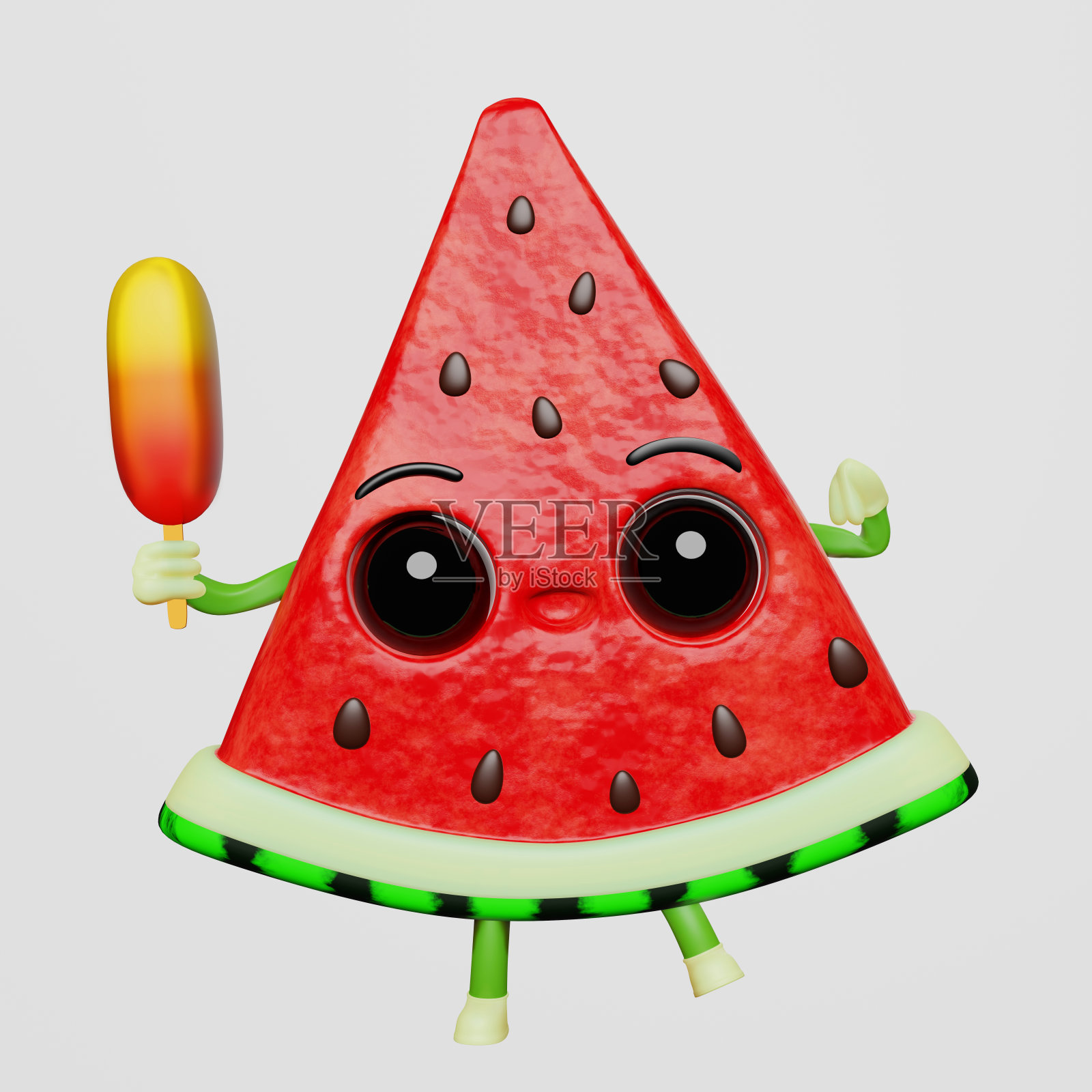 可爱的西瓜片创意3D人物白底冰棒冰淇淋有趣的新鲜多汁的水果孩子插图照片摄影图片