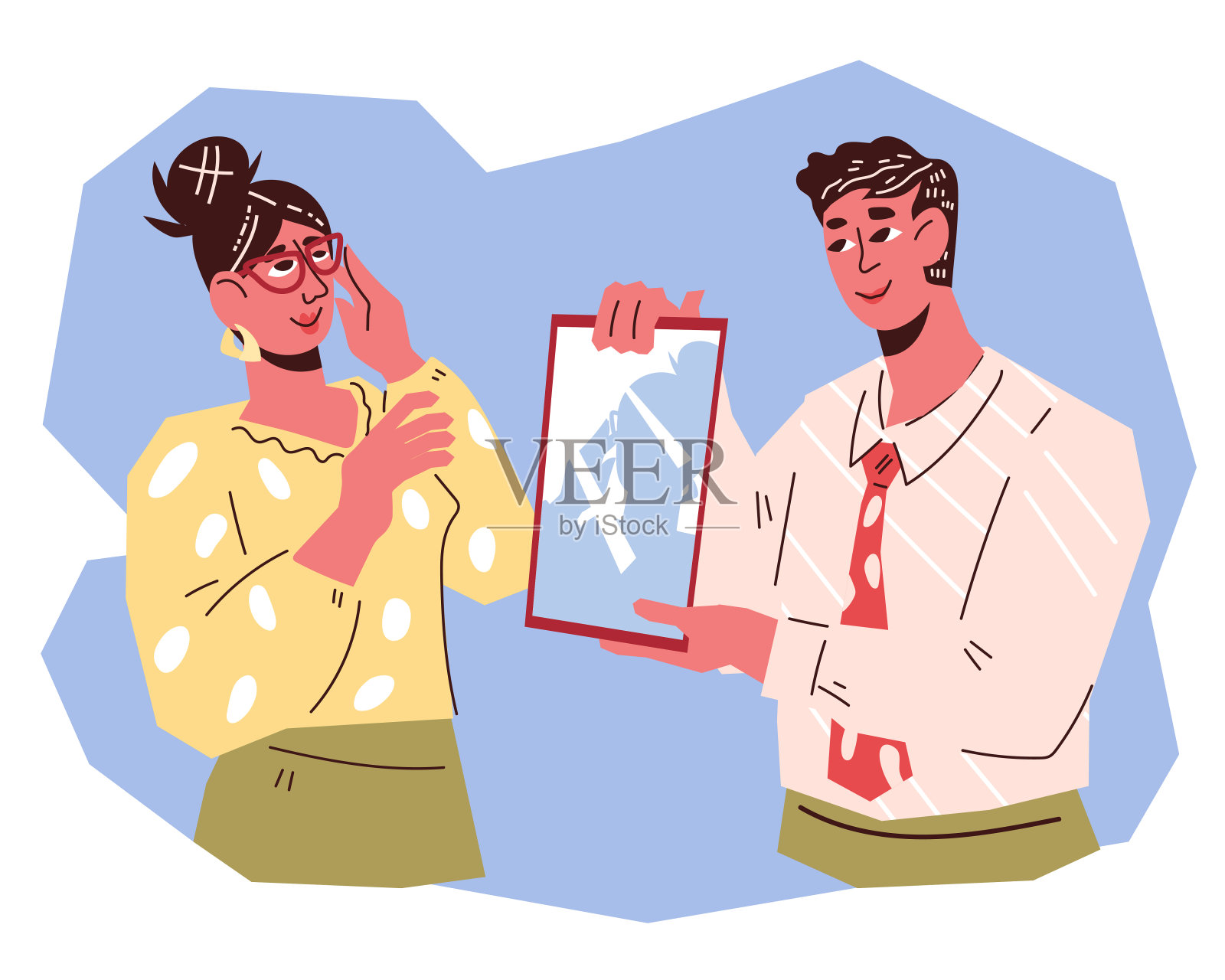 客户在眼镜店与验光师试镜，平面矢量隔离。插画图片素材