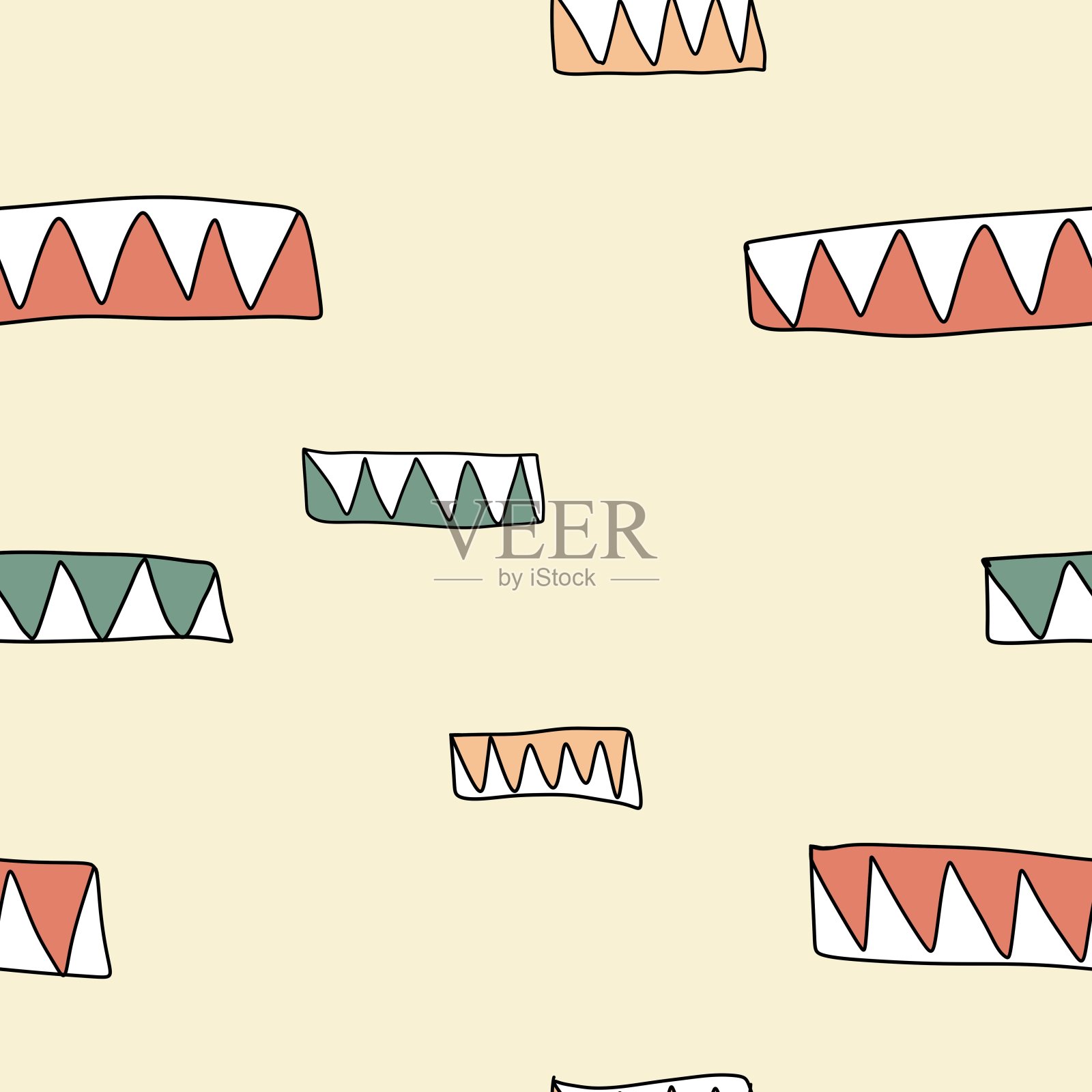 水平三角形儿童乐趣米色几何图案插画图片素材