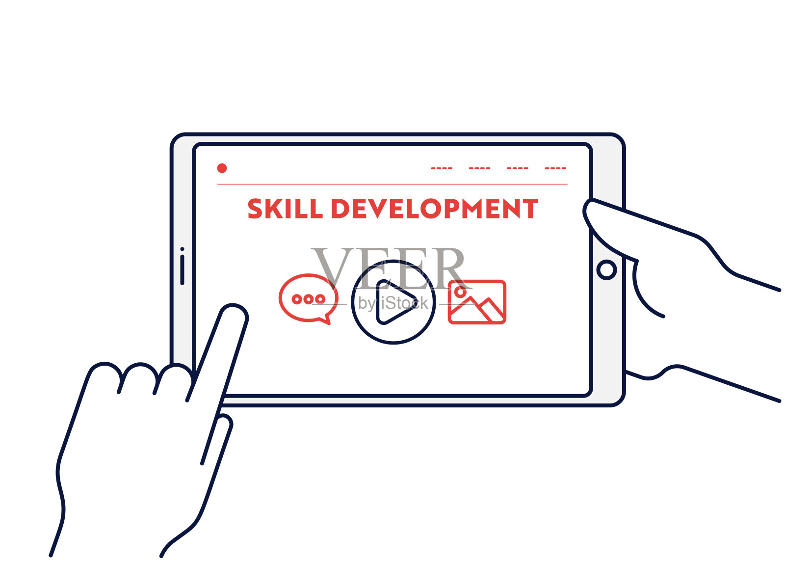 技能发展概念与线数字平板插图与可编辑的笔触。插画图片素材
