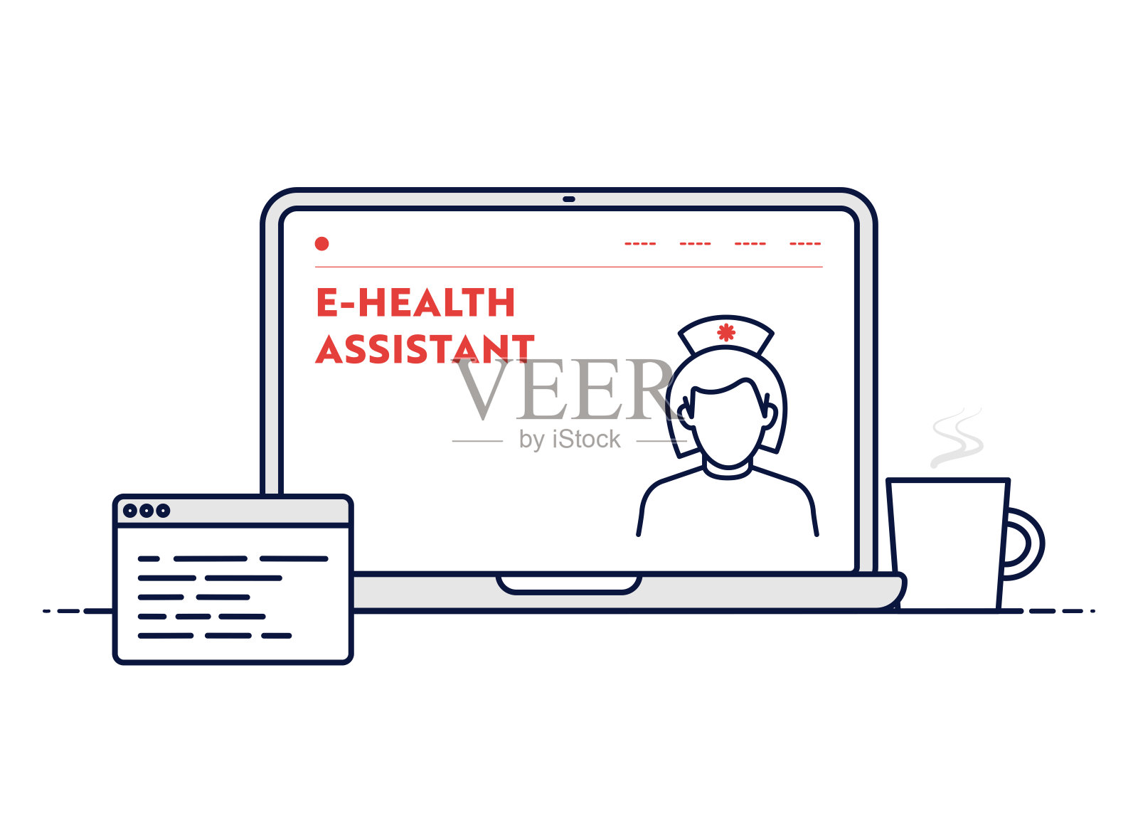 电子健康助理概念线笔记本电脑插图与可编辑的描边。插画图片素材