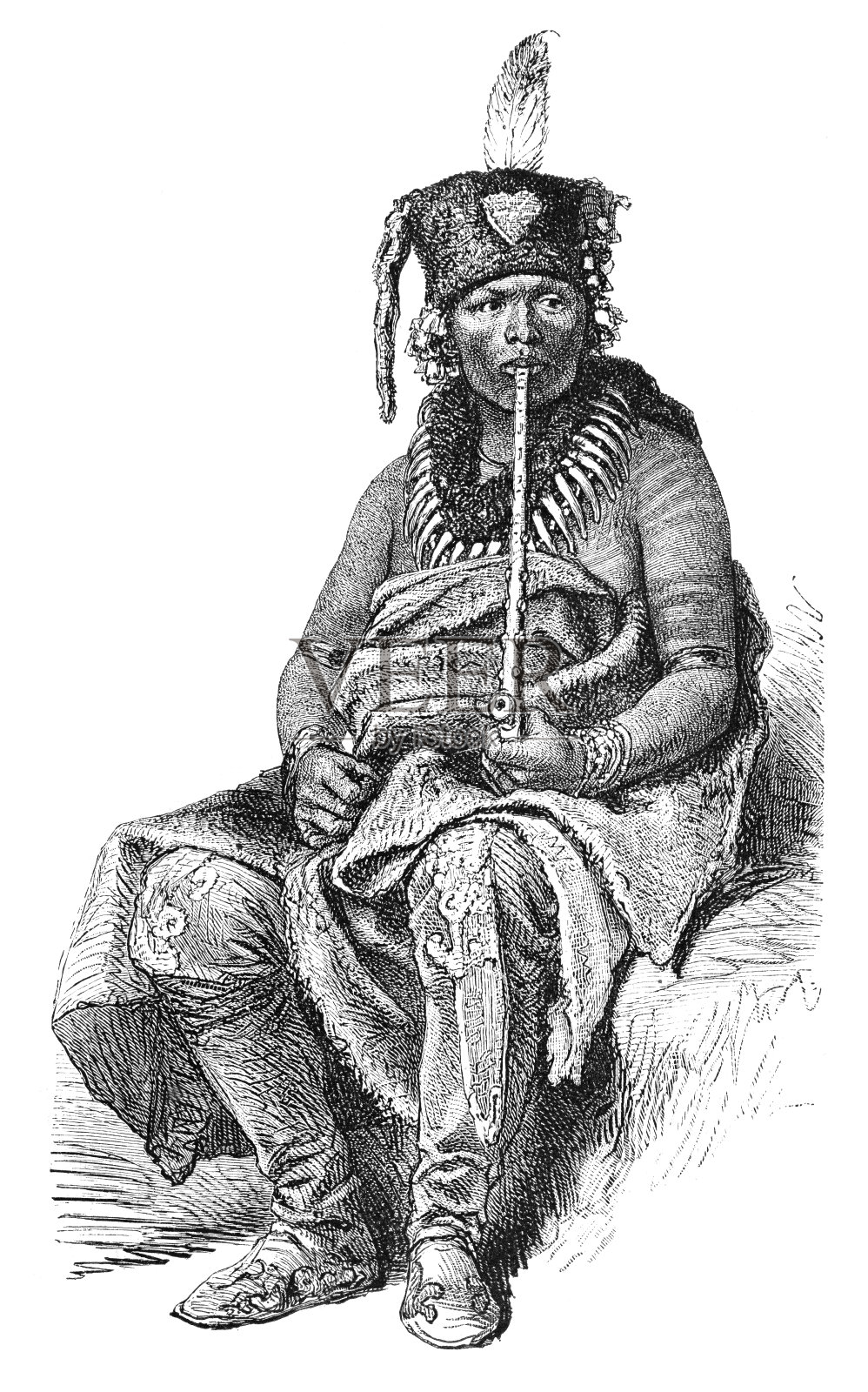 美国土著狐狸战士肖像1869年插画图片素材