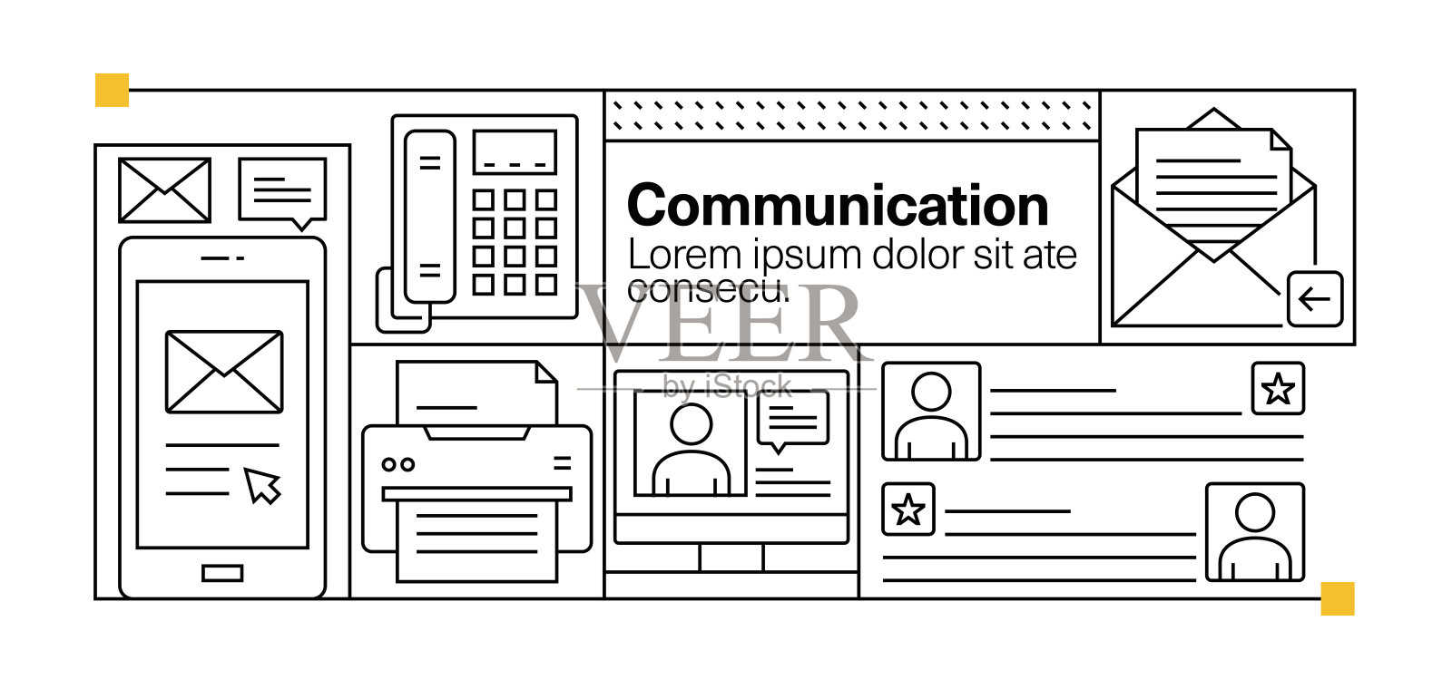 通信线路图标集和横幅设计插画图片素材