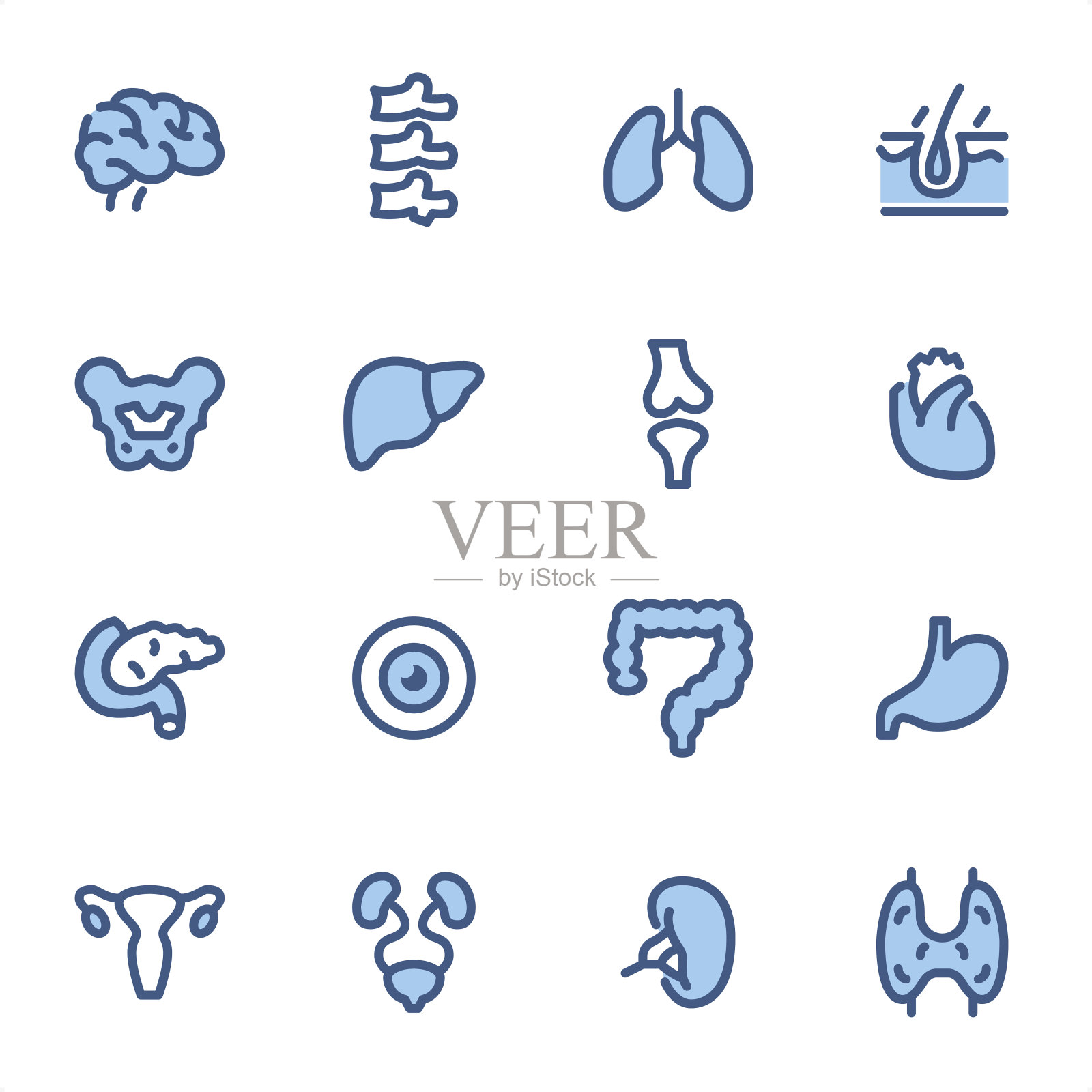 内部器官-像素完美的蓝线图标插画图片素材