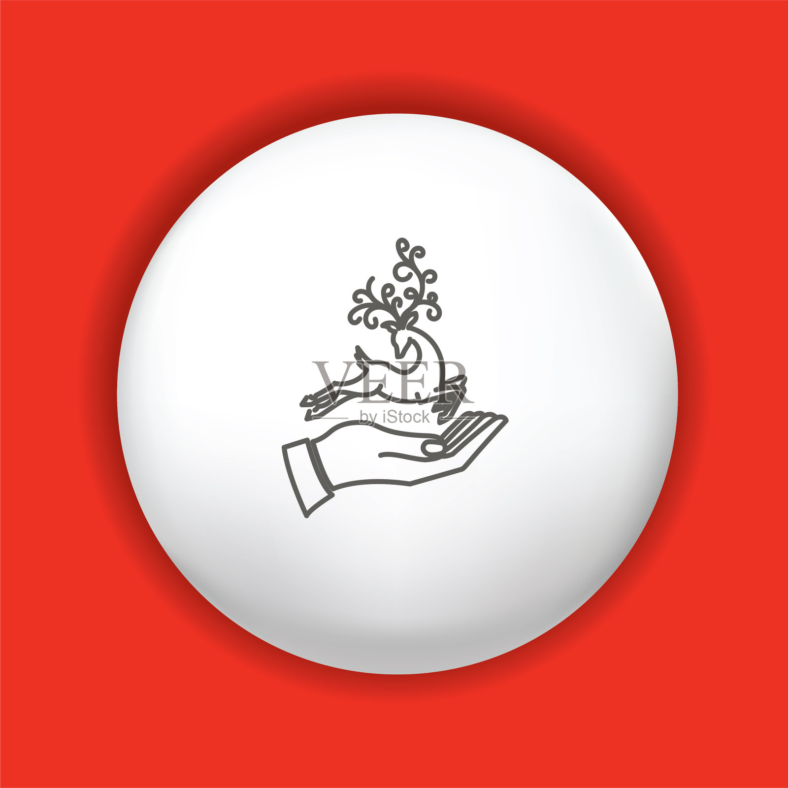 细线手和圣诞图标在闪亮的按钮设计元素图片