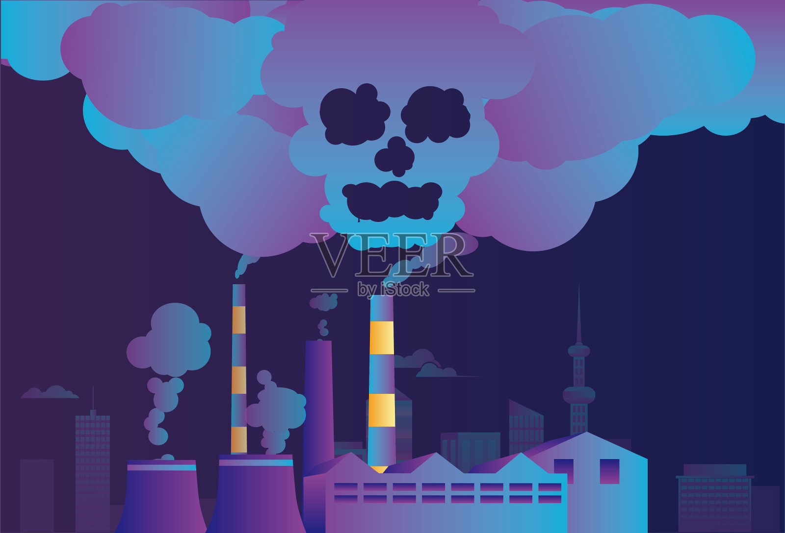 工业废气严重污染环境插画图片素材