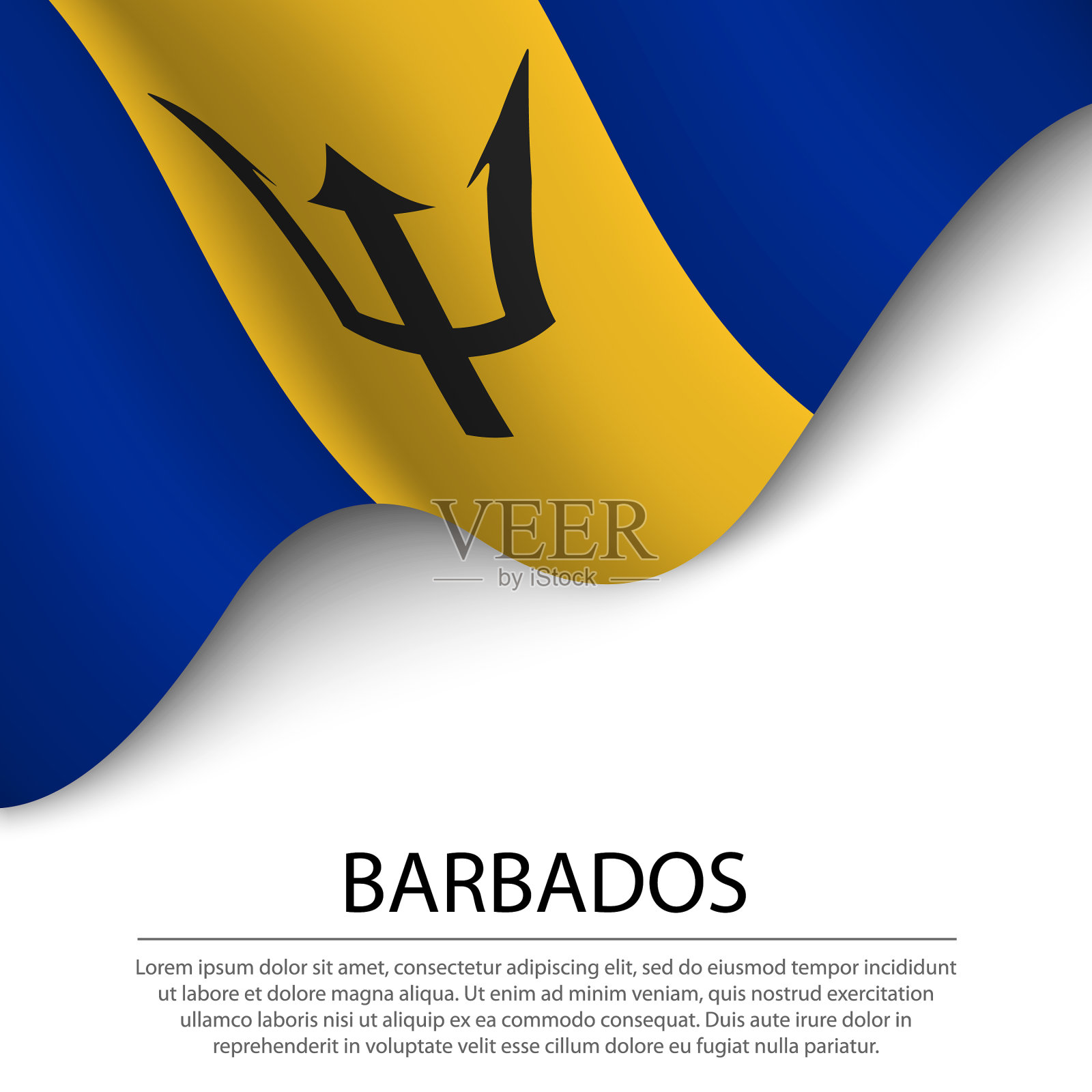 白底飘扬的巴巴多斯国旗插画图片素材