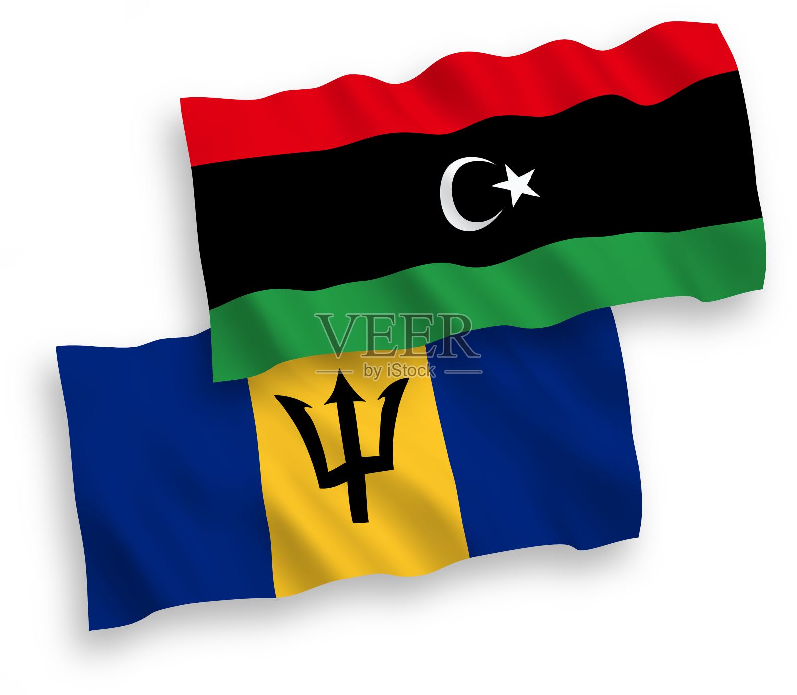 白色背景上是巴巴多斯和利比亚的国旗设计元素图片