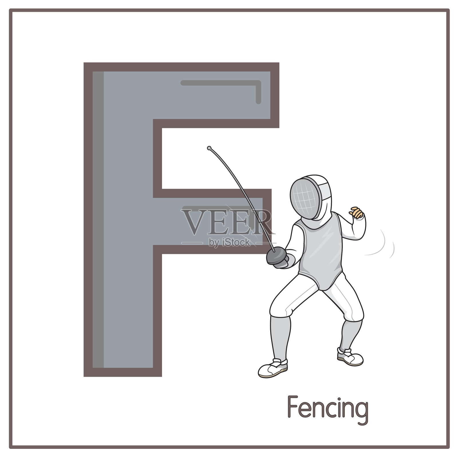 矢量插图击剑字母F大写字母或大写字母儿童学习练习ABC插画图片素材