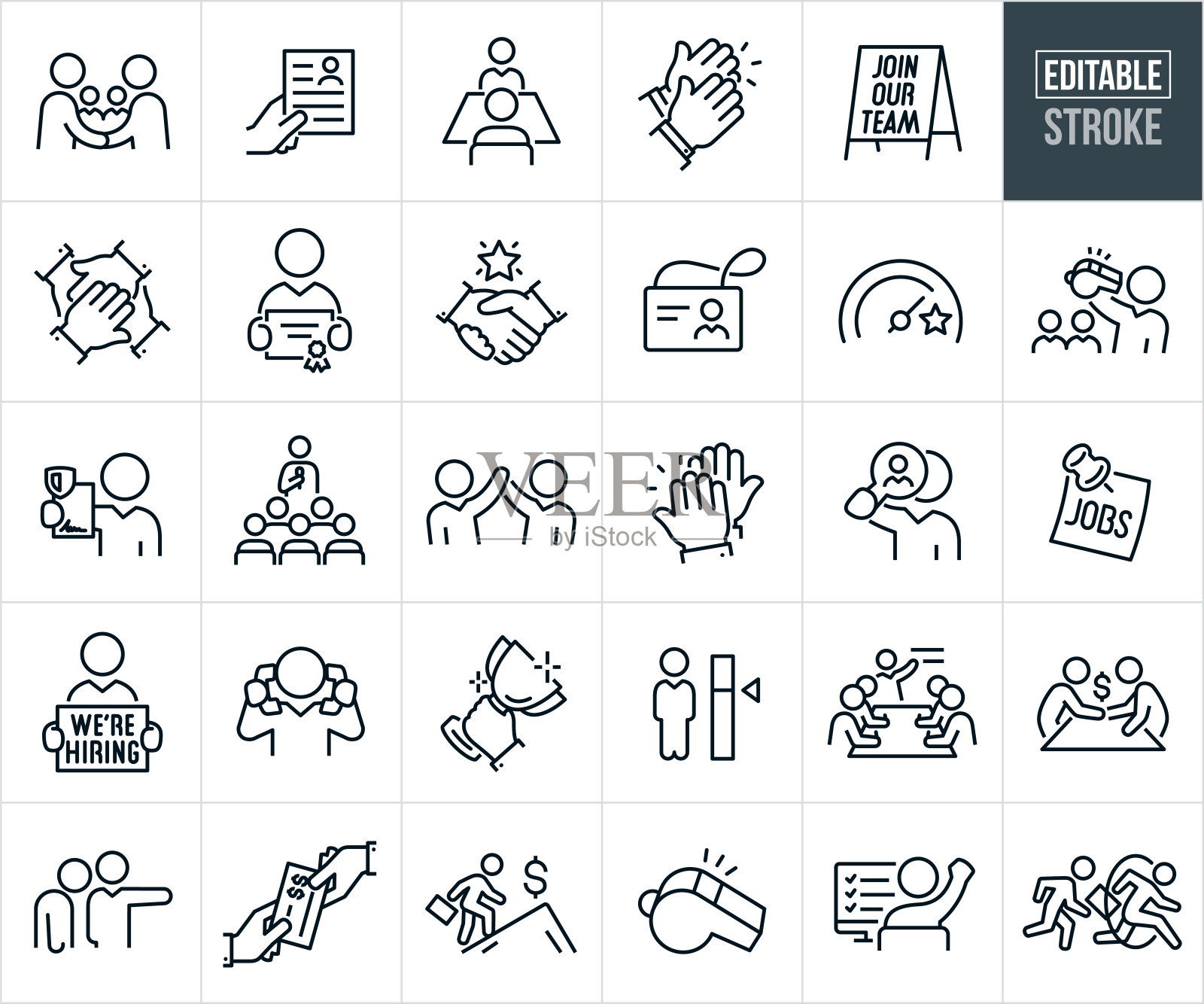 人力资源细线图标-可编辑的笔画插画图片素材