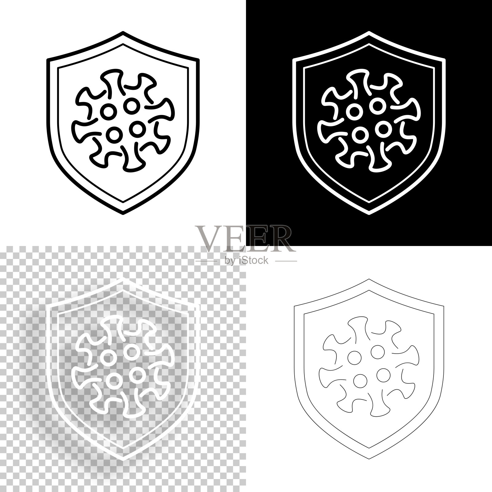 冠状病毒保护。图标设计。空白，白色和黑色背景-线图标插画图片素材