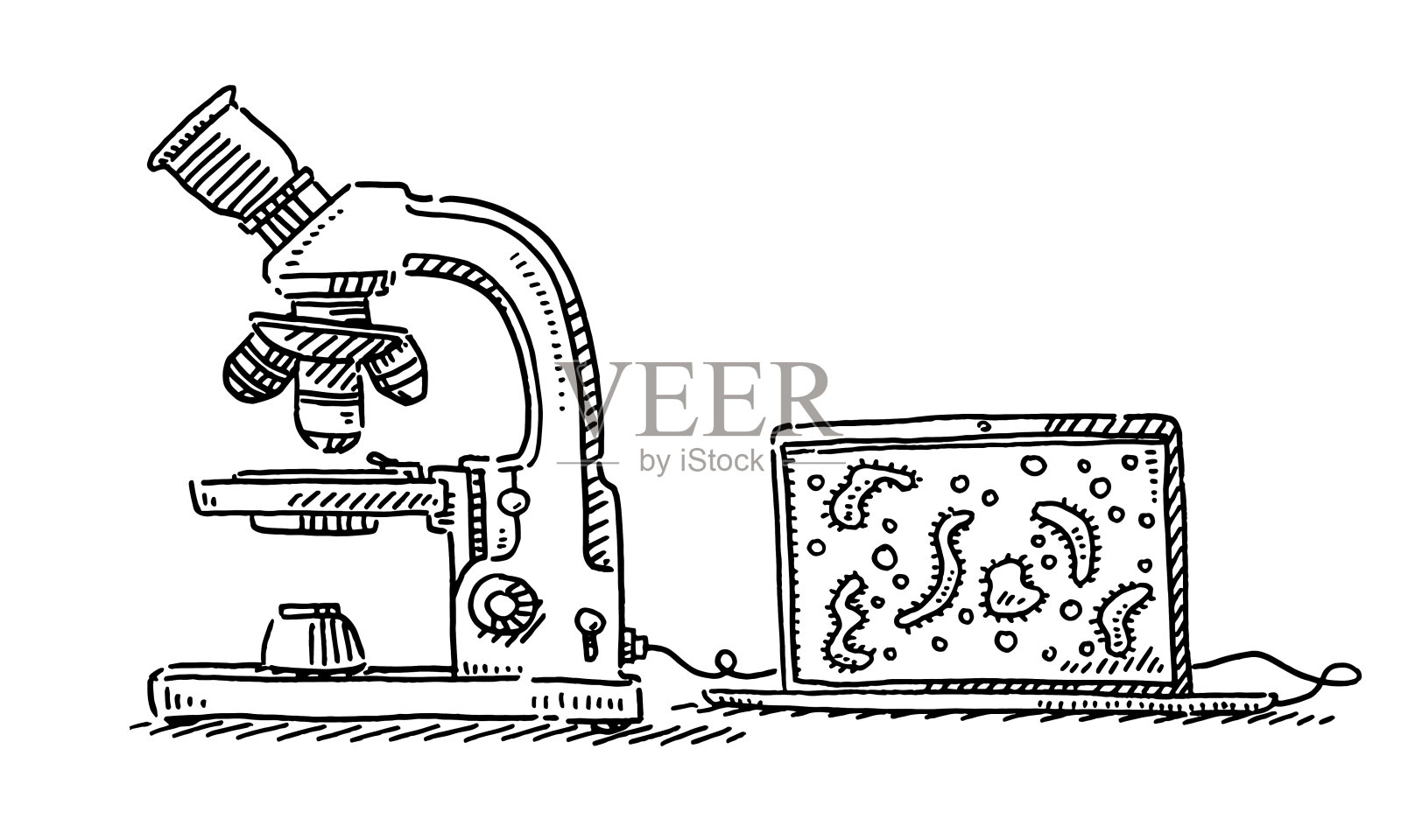 显微镜与计算机绘图插画图片素材