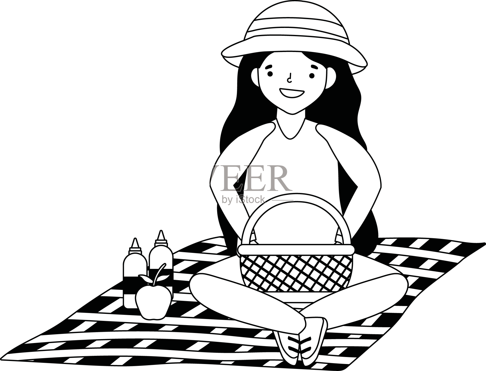 有野餐设计的女人卡通设计元素图片