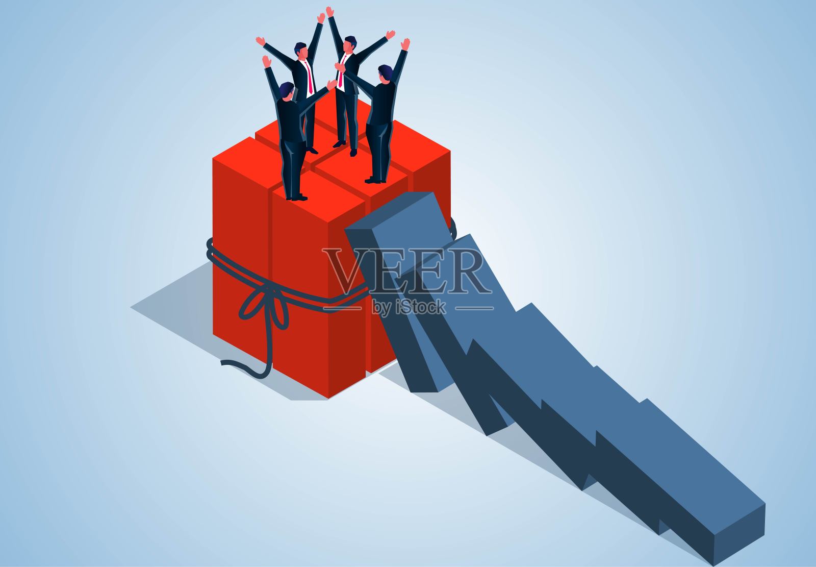 团结的力量，把多米诺骨牌绑在一起成功地阻止了倒下的多米诺骨牌，团队合作，团结起来解决业务问题，风险或危机插画图片素材