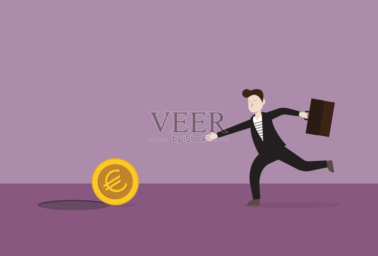 商人跑去接一枚欧元硬币插画图片素材