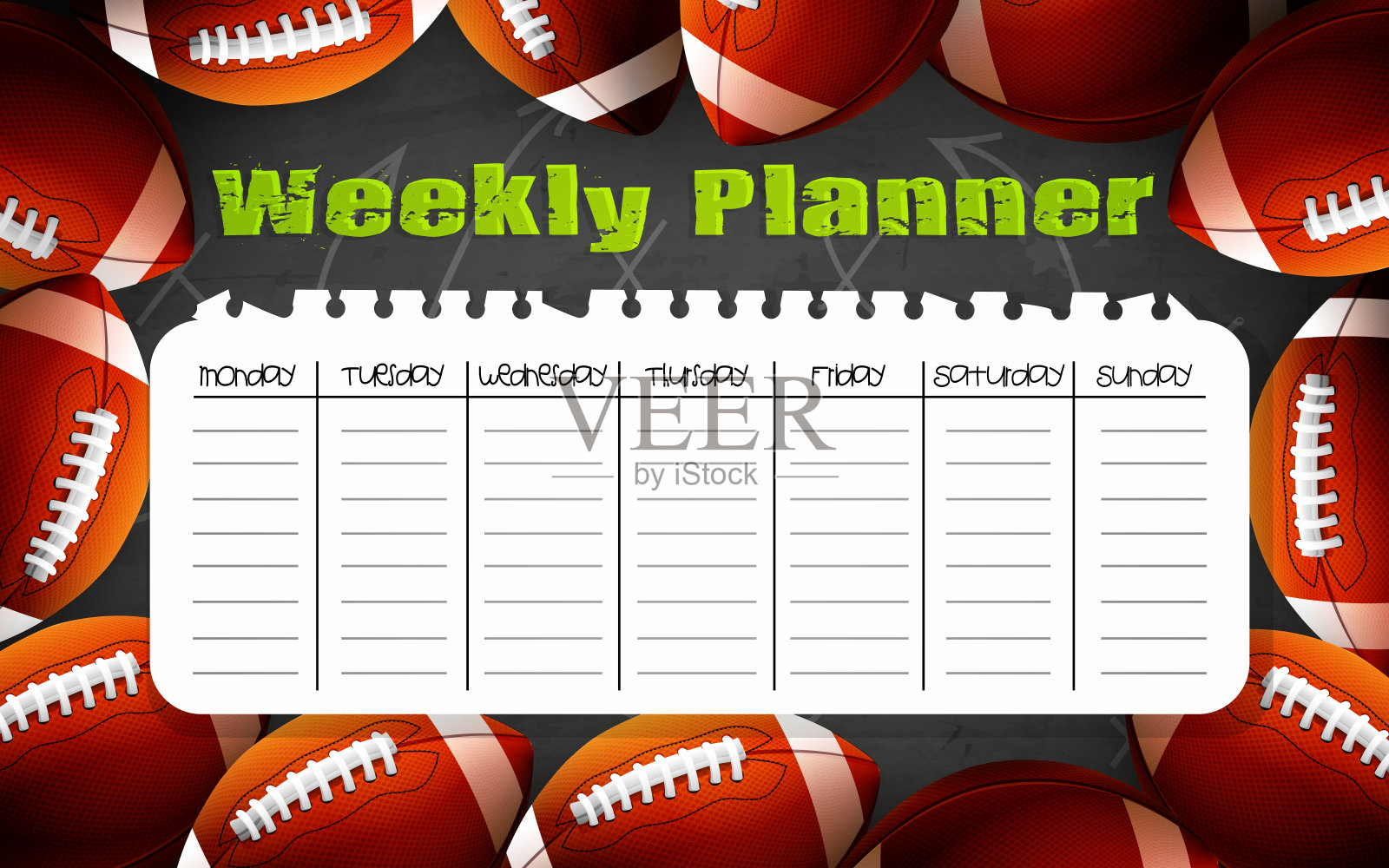 每周，体育卡通风格的日记。以玩美式橄榄球运动为背景的游戏策略。插画图片素材