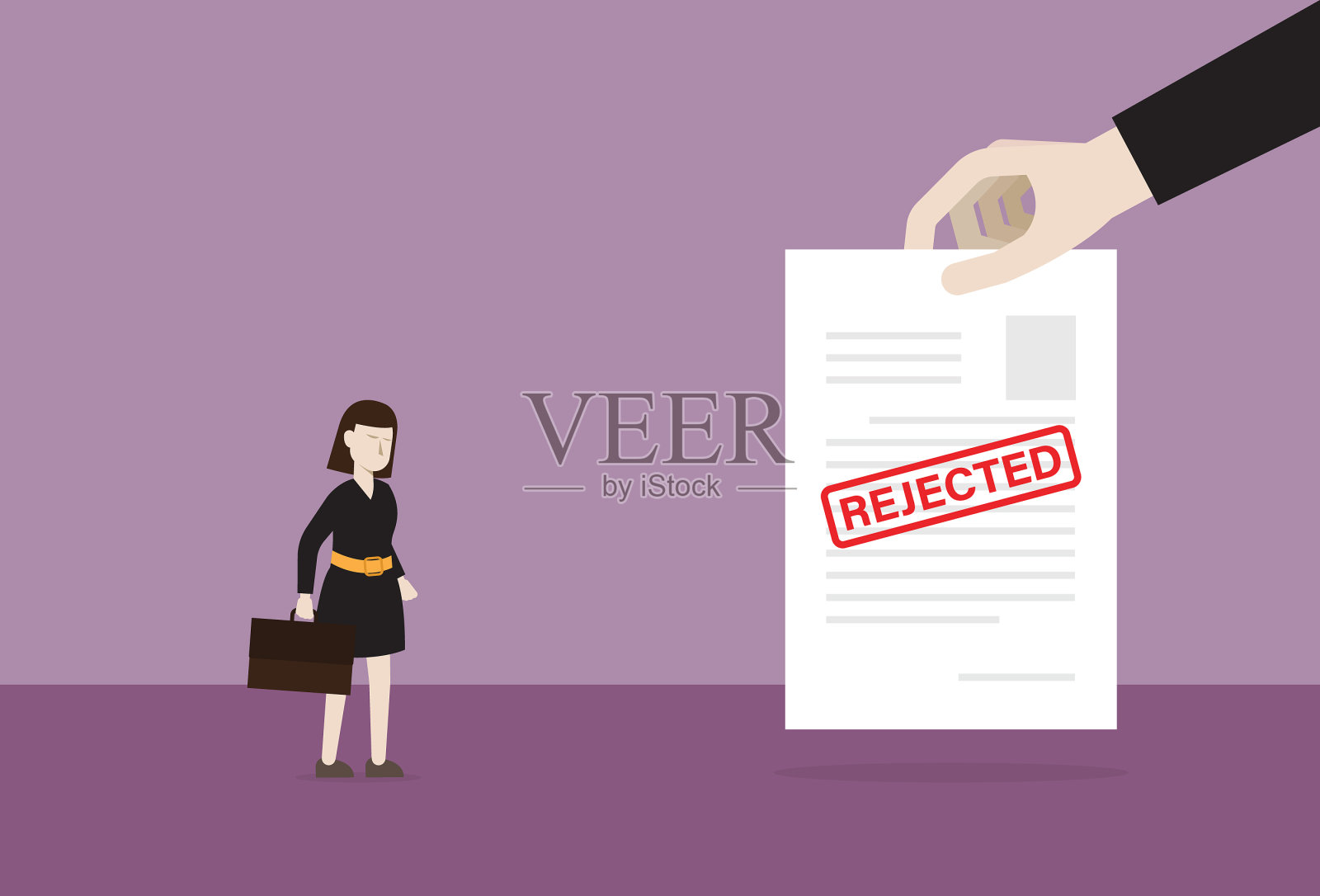 有被拒绝的文件的女商人插画图片素材