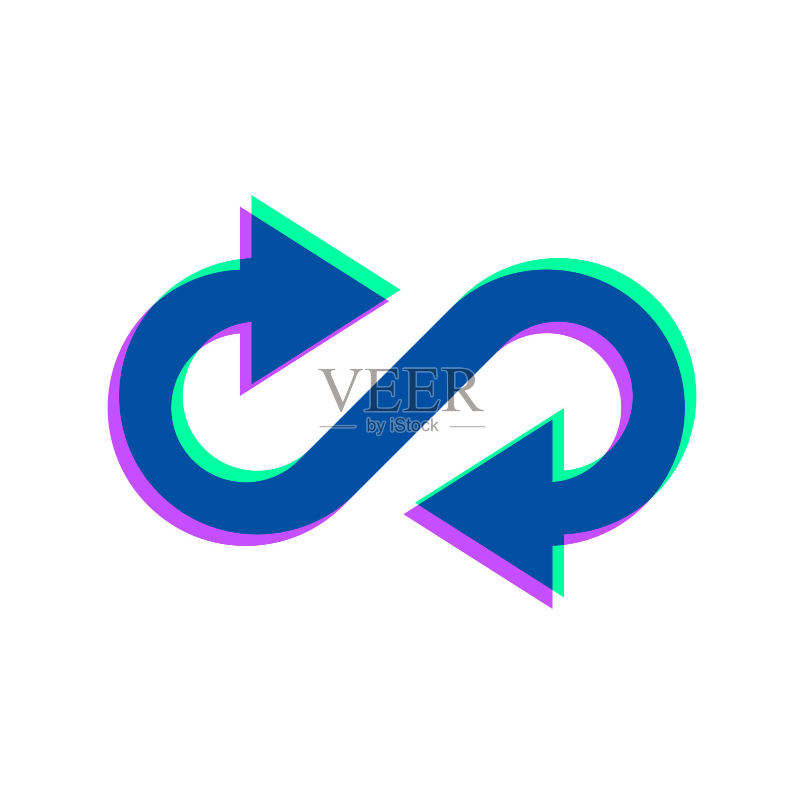 无限方向箭头。图标与两种颜色叠加在白色背景上插画图片素材