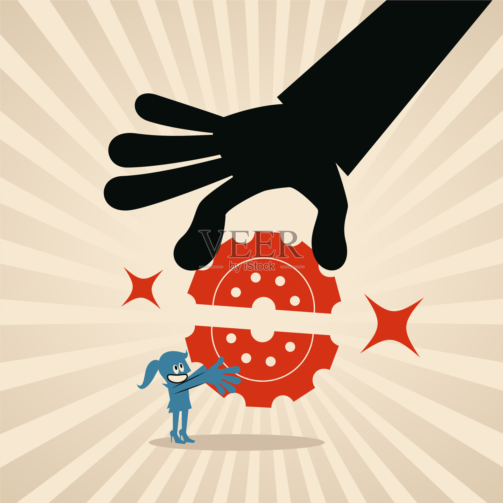 大手帮女人完成齿轮拼图插画图片素材