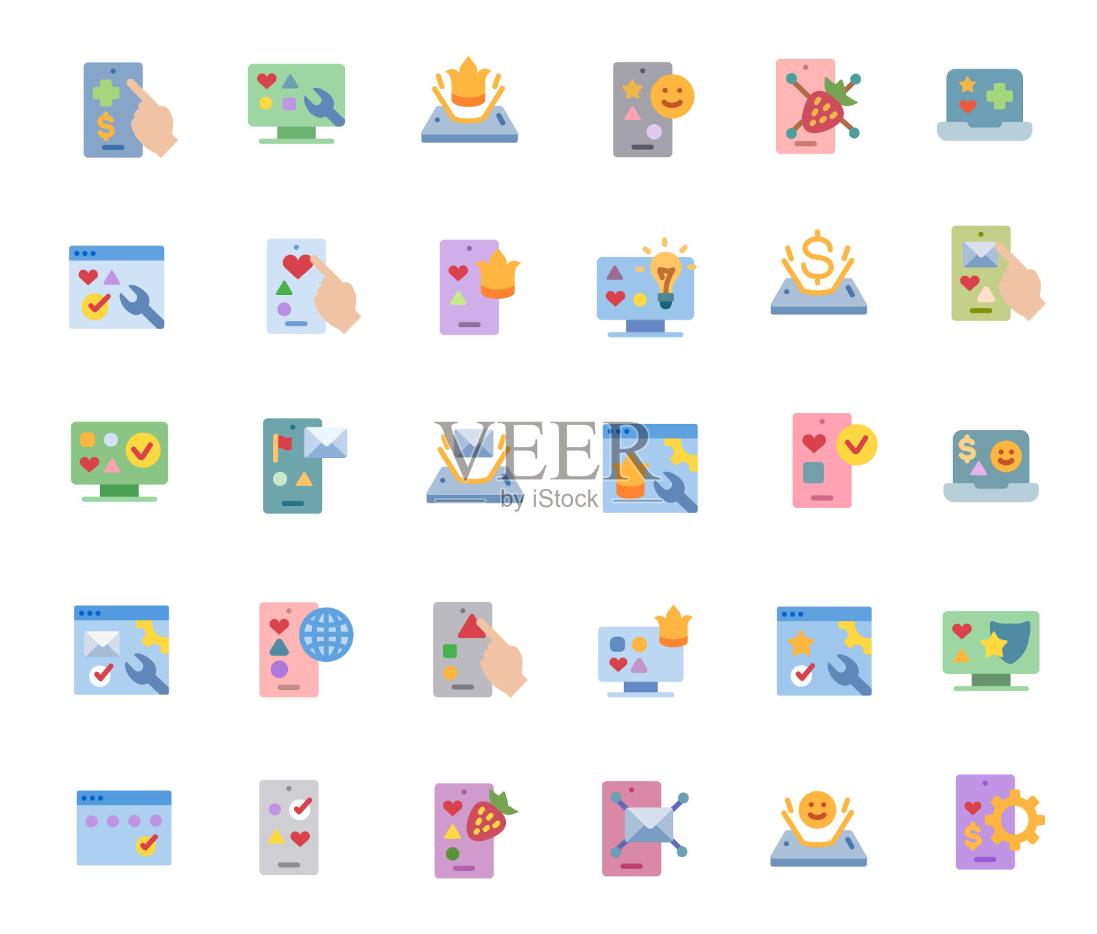 交互式应用程序平面图标集插画图片素材