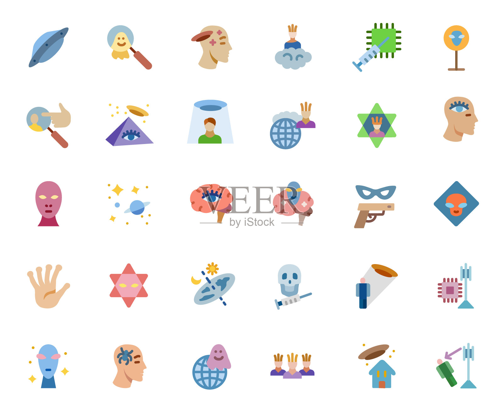 阴谋论平面图标集插画图片素材