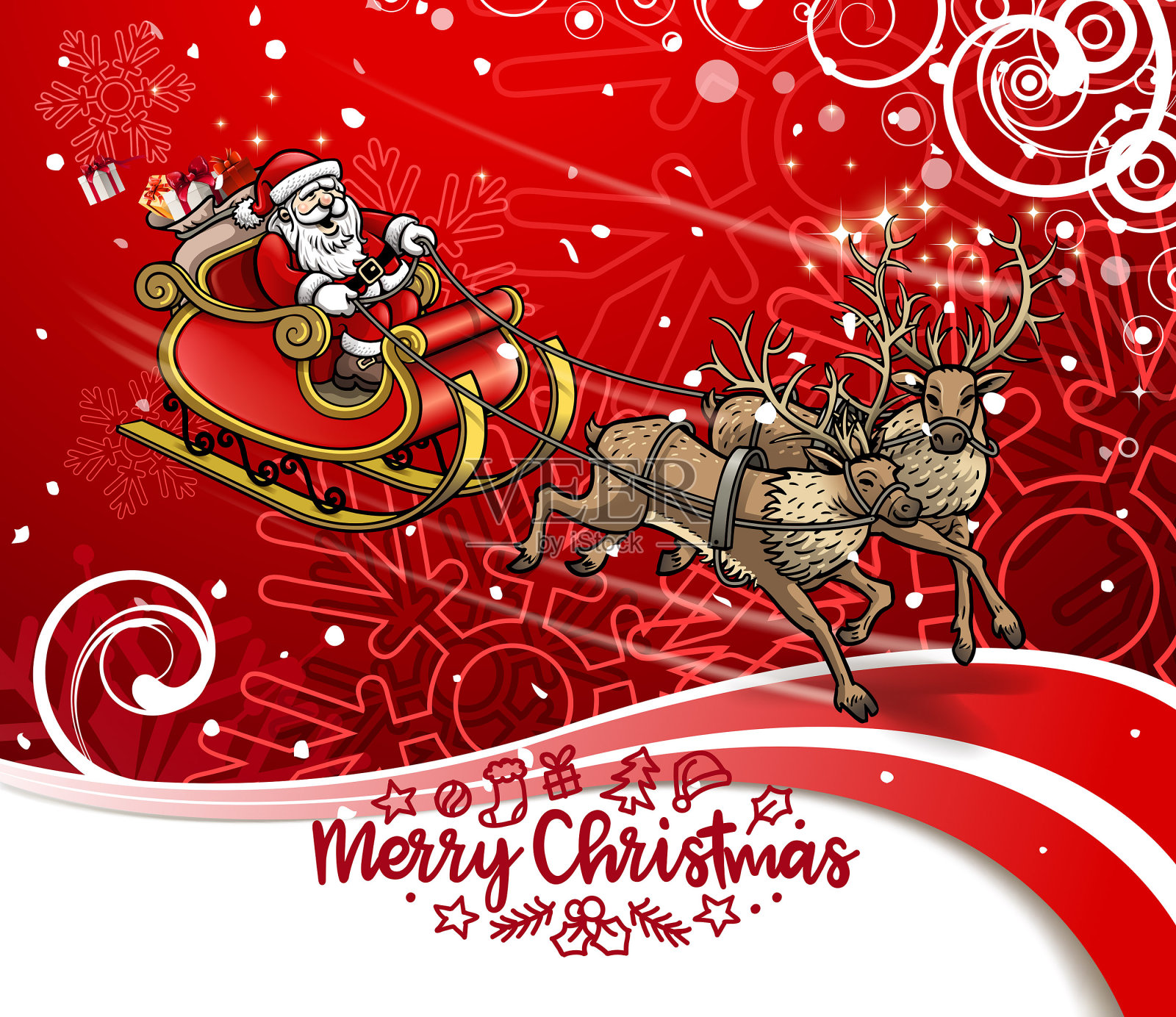 圣诞卡通雪橇礼物插画图片素材