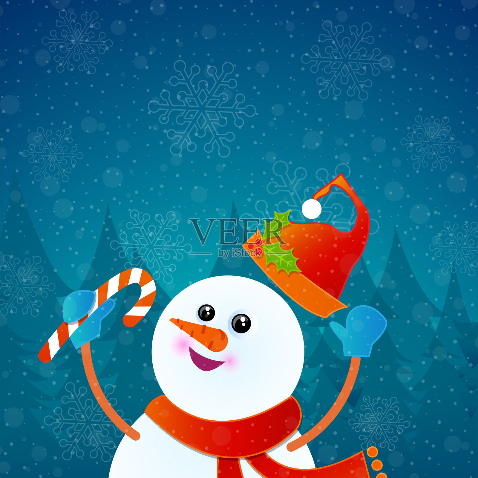 快乐的雪人在蓝色的冬天背景设计元素图片