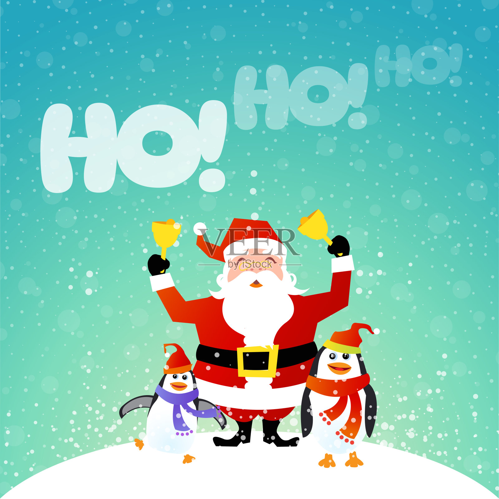 圣诞老人和企鹅插画图片素材