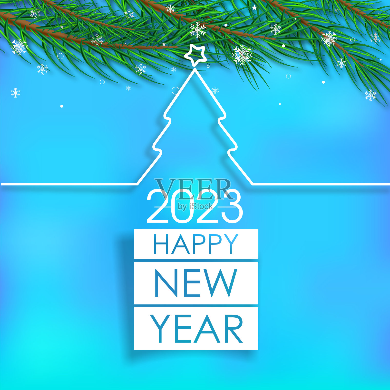 2023. 新年快乐。抽象数字矢量插图。松树是免费的。节日横幅设计为贺卡，徽章，邀请，日历等矢量股票插图插画图片素材