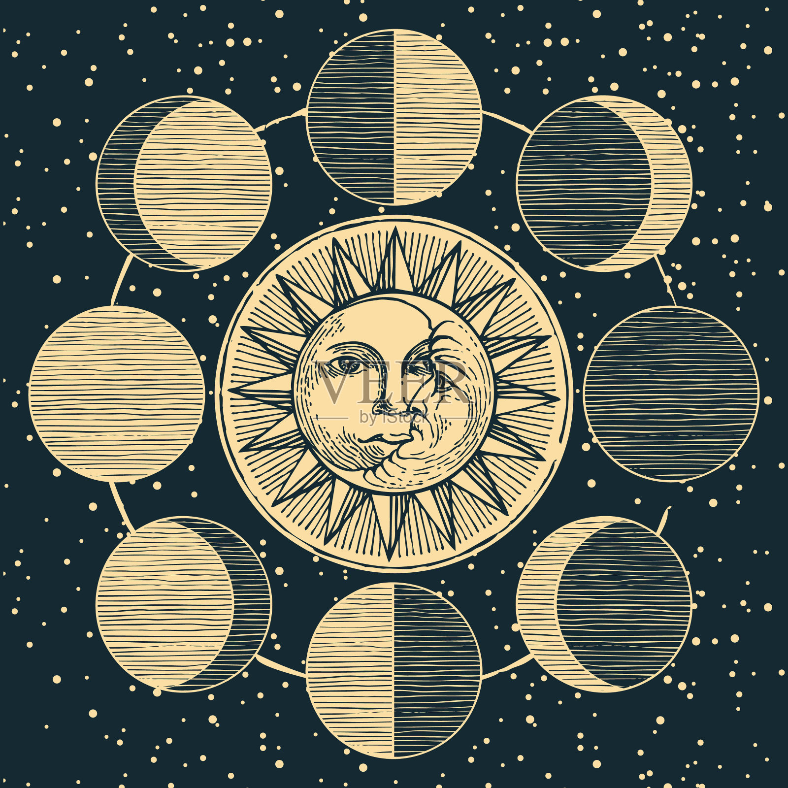 手绘横幅在复古风格的空间主题插画图片素材