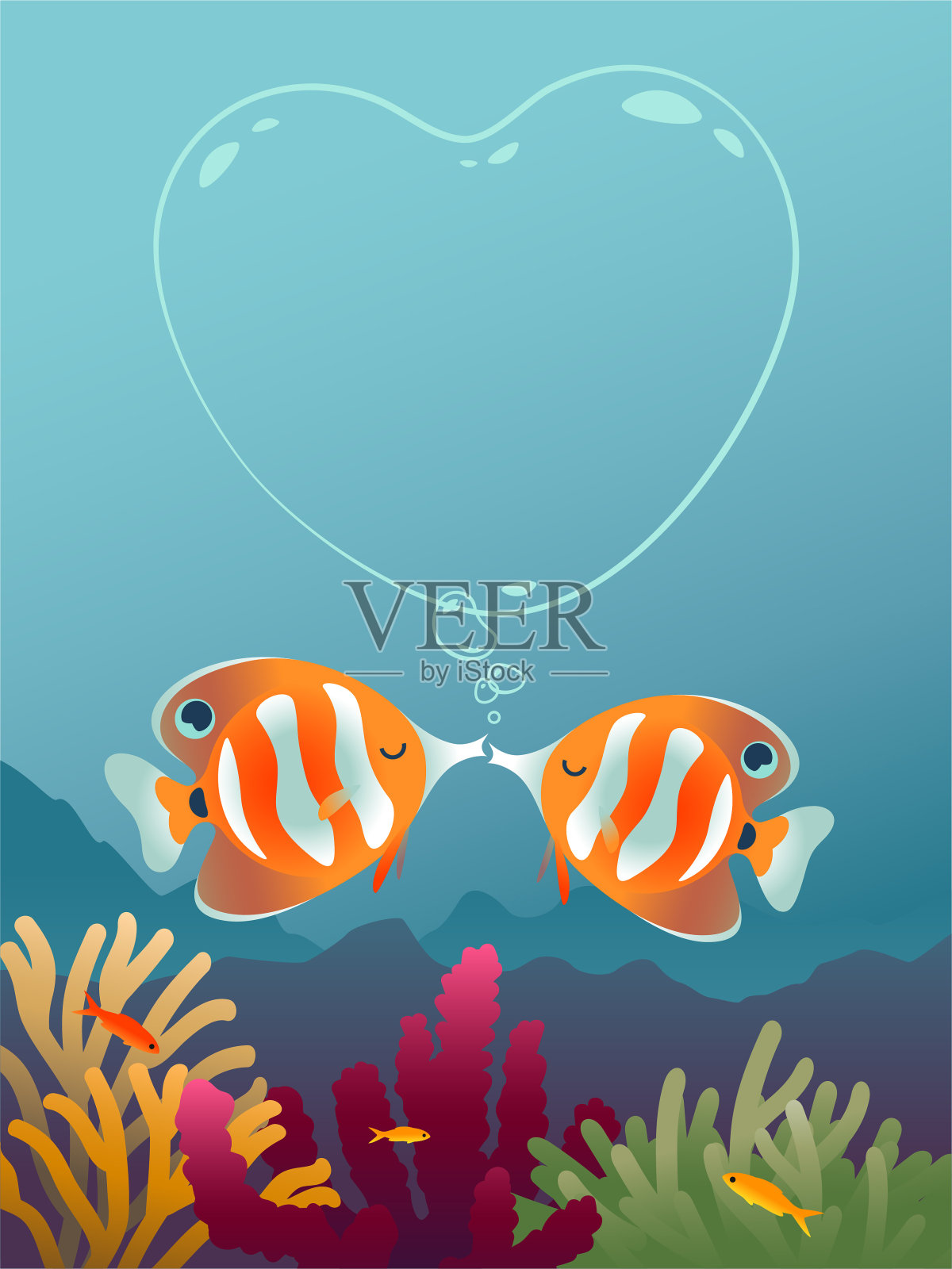 两条相爱的珊瑚鱼插画图片素材