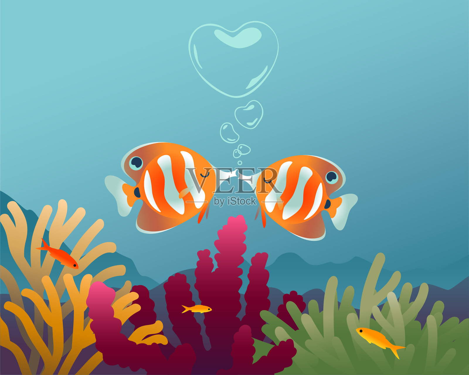 两条相爱的珊瑚鱼插画图片素材