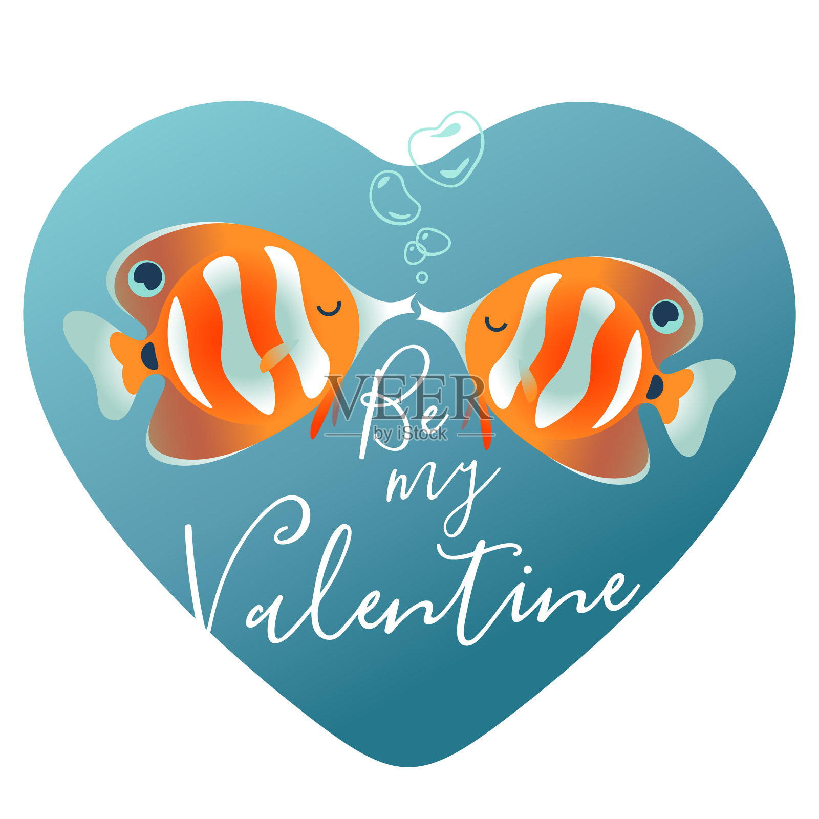 两条珊瑚鱼亲吻插画图片素材