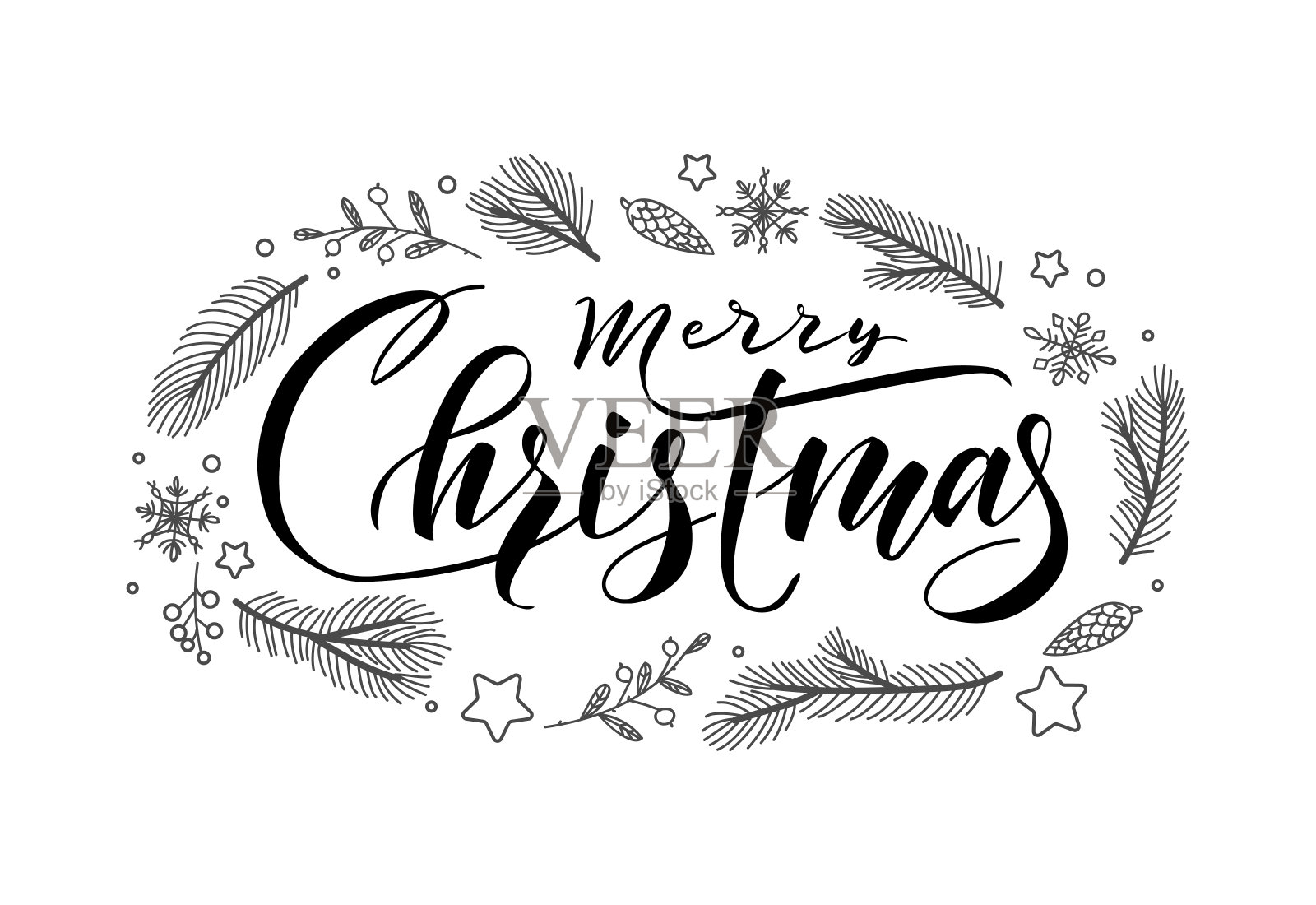 手写字母圣诞快乐。插画图片素材