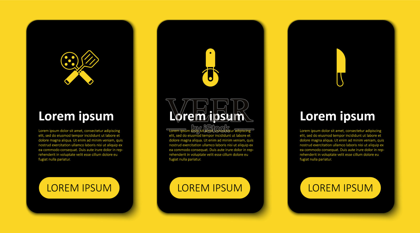 集刀披萨刀和锅铲业务插画图片素材