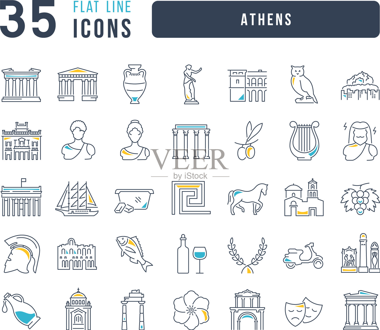 一套线性的雅典图标图标素材