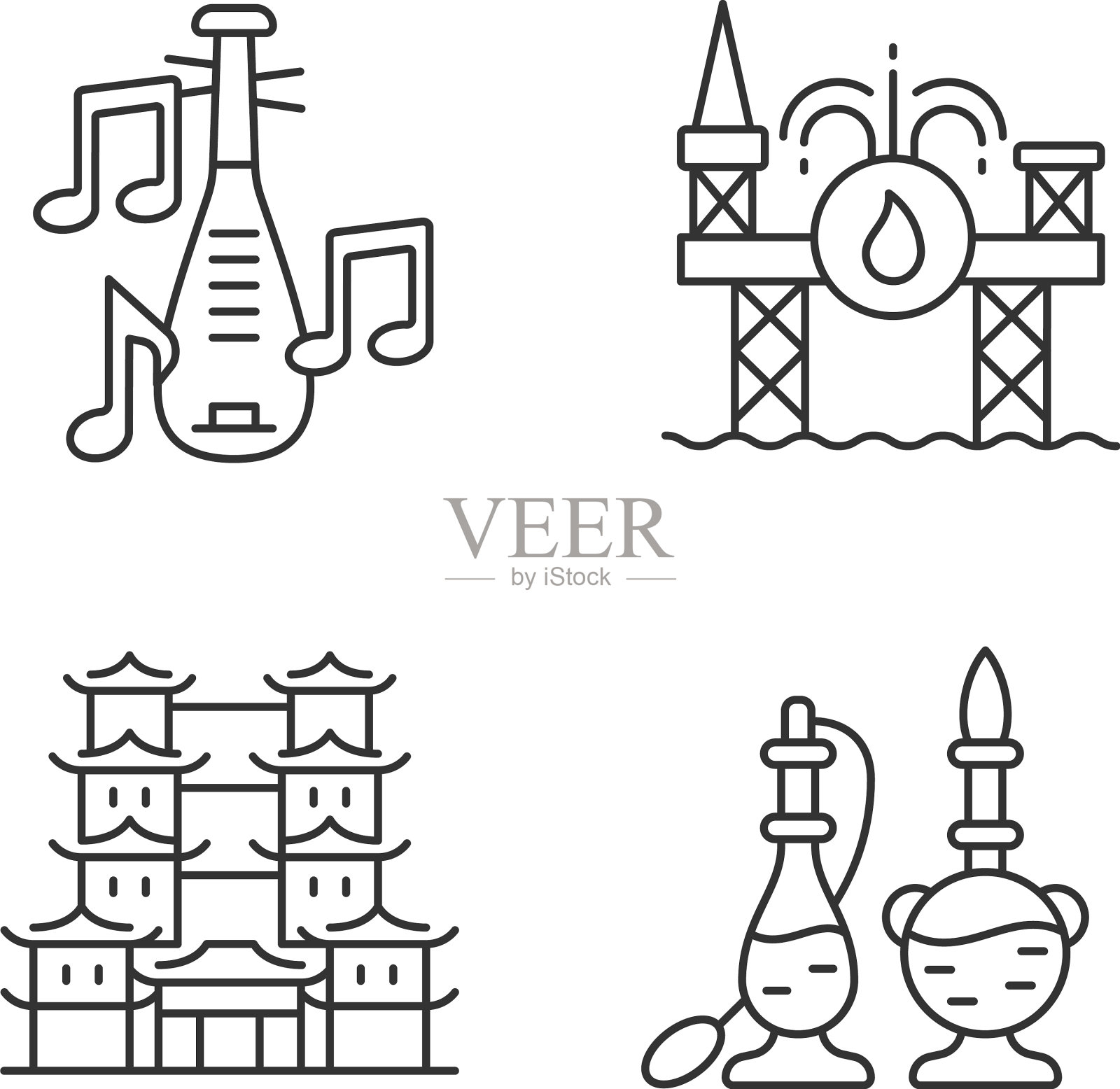 新加坡文化线性图标集图标素材