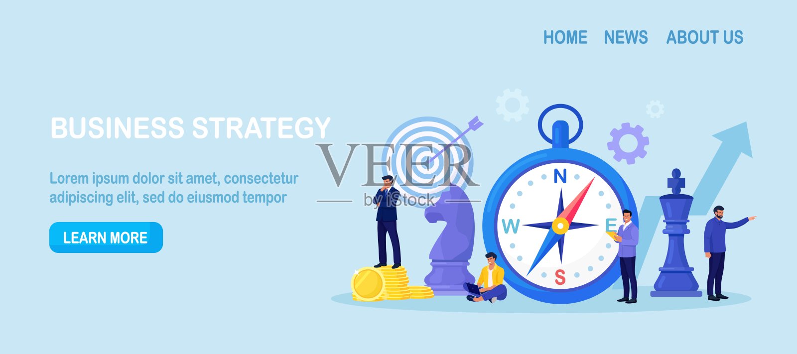 商务人士在商务中使用指南针进行导航和定位。战略规划，未来愿景。业务战略方向。任务的概念。重要决策，为公司设定目标插画图片素材