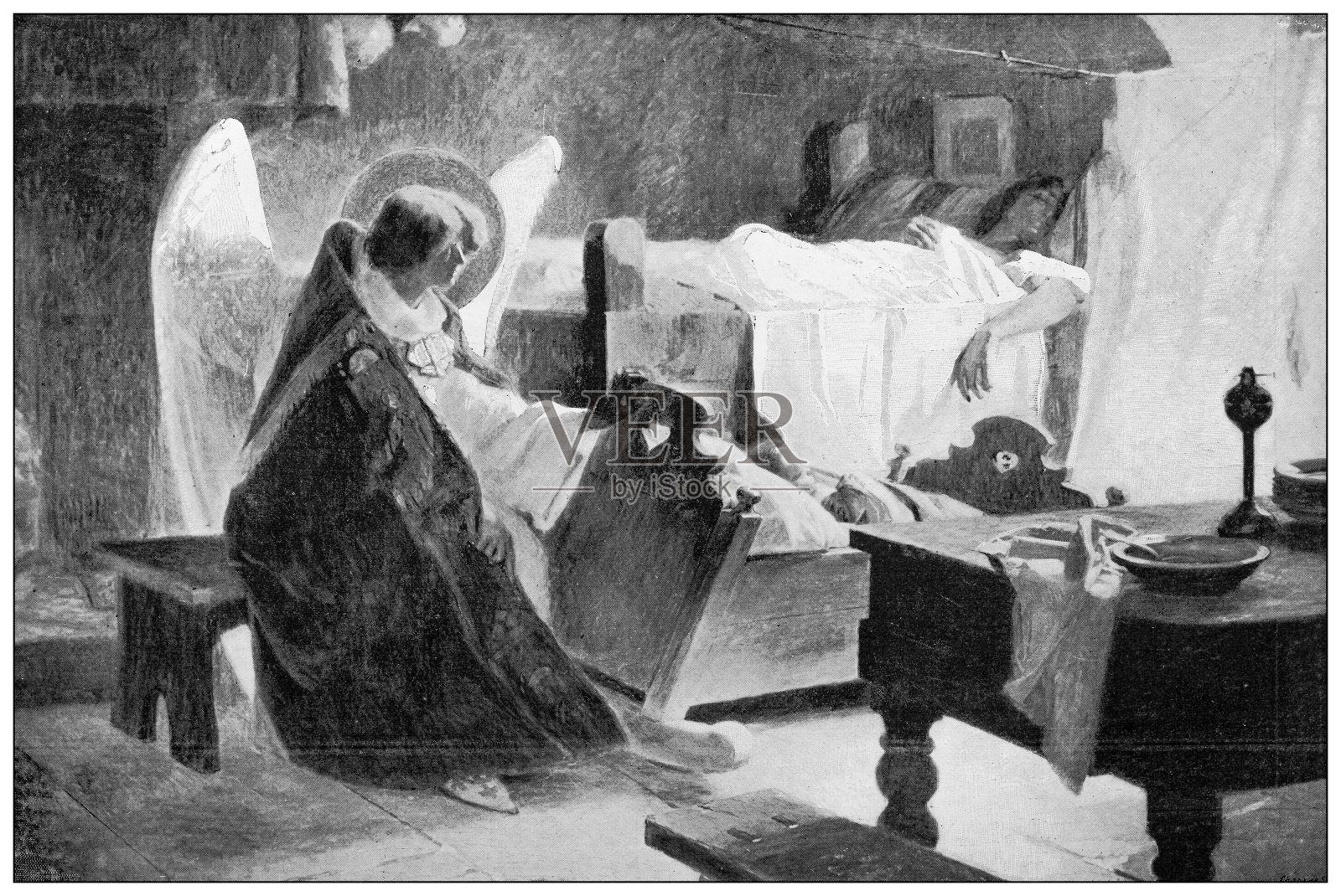 古董插图:“围绕摇篮”，A De Richemont插画图片素材