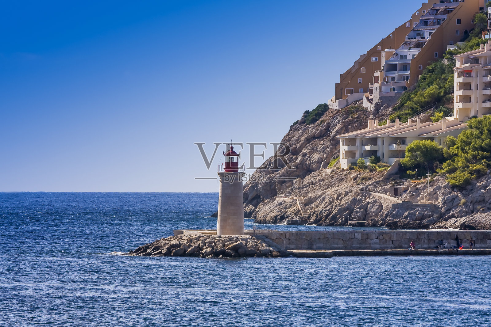 欧洲西班牙巴利阿里群岛马略卡岛安德拉克斯港的灯塔照片摄影图片