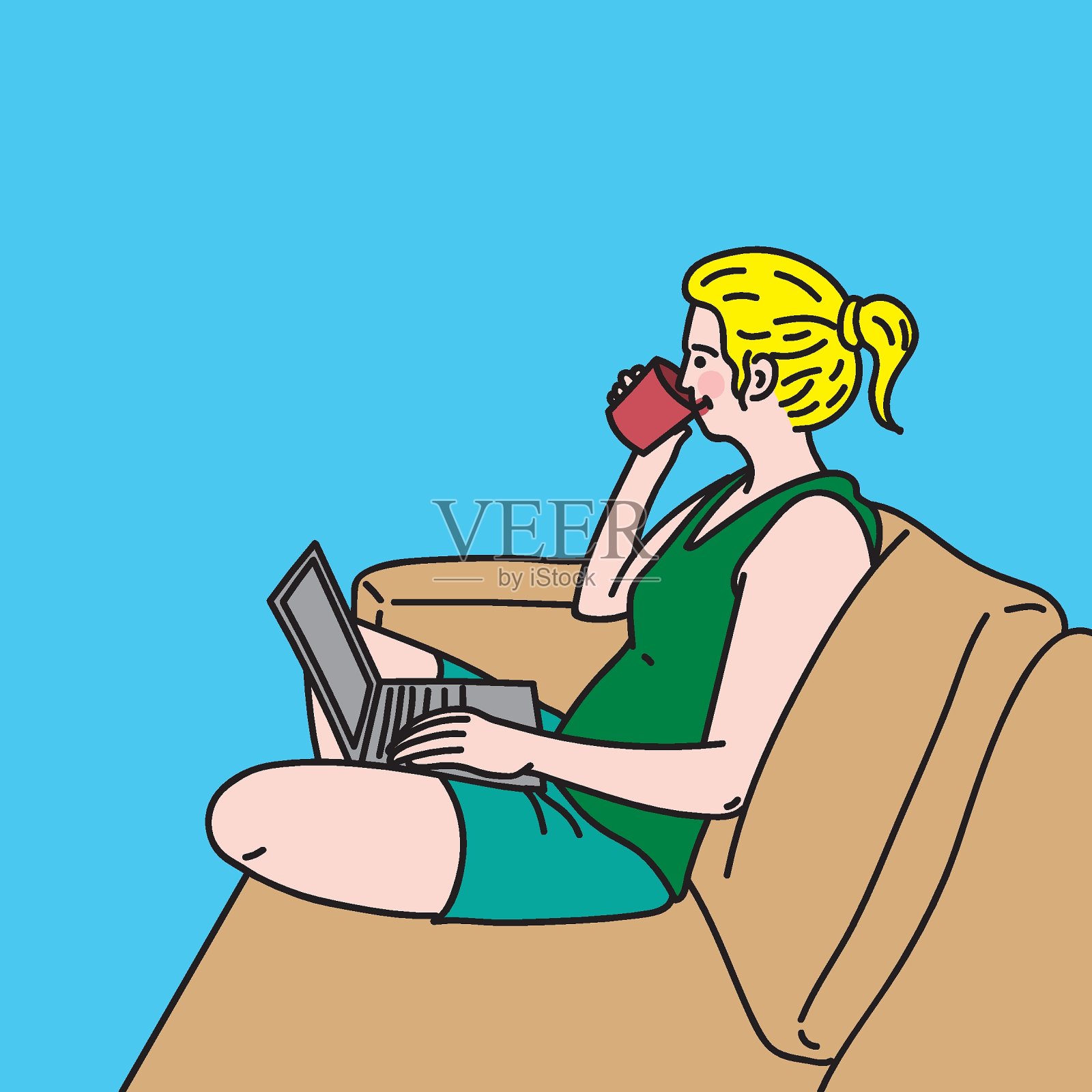 女人工作扶手椅/矢量插图插画图片素材