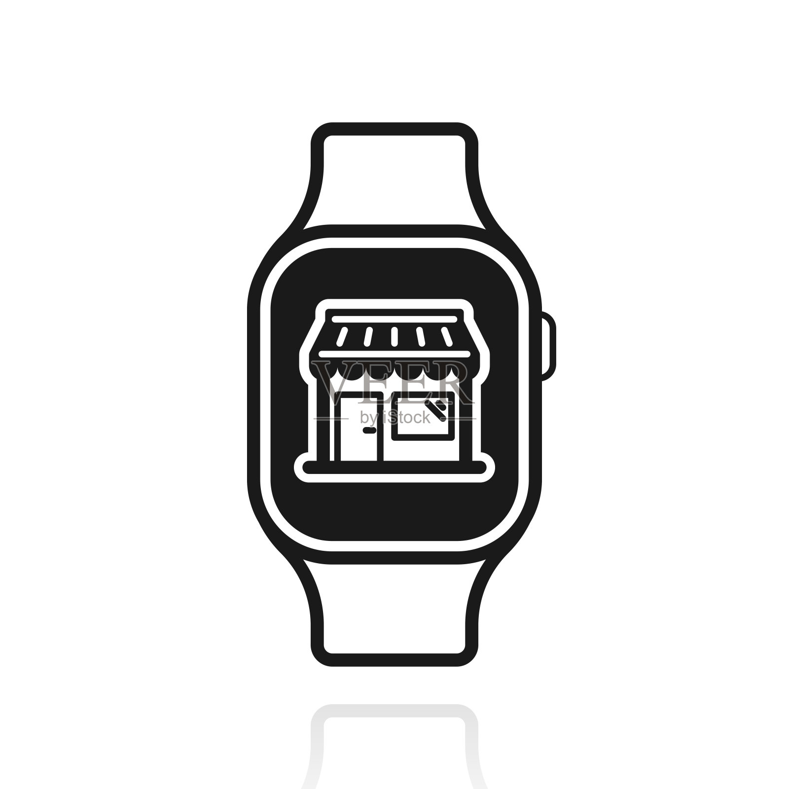 智能手表在线购物。白色背景上反射的图标插画图片素材