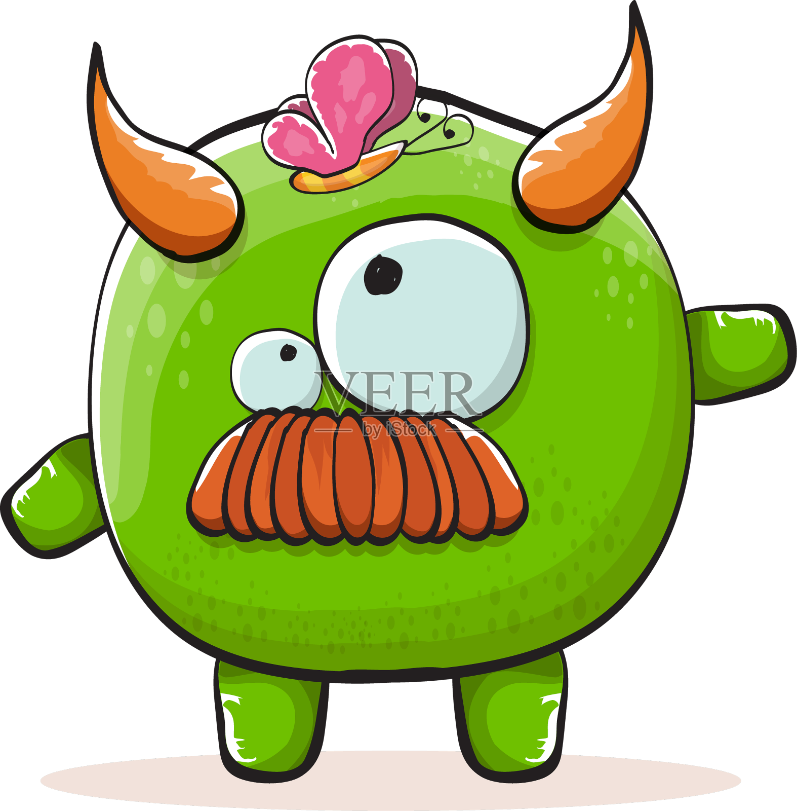 卡通funky绿色怪物与角设计元素图片